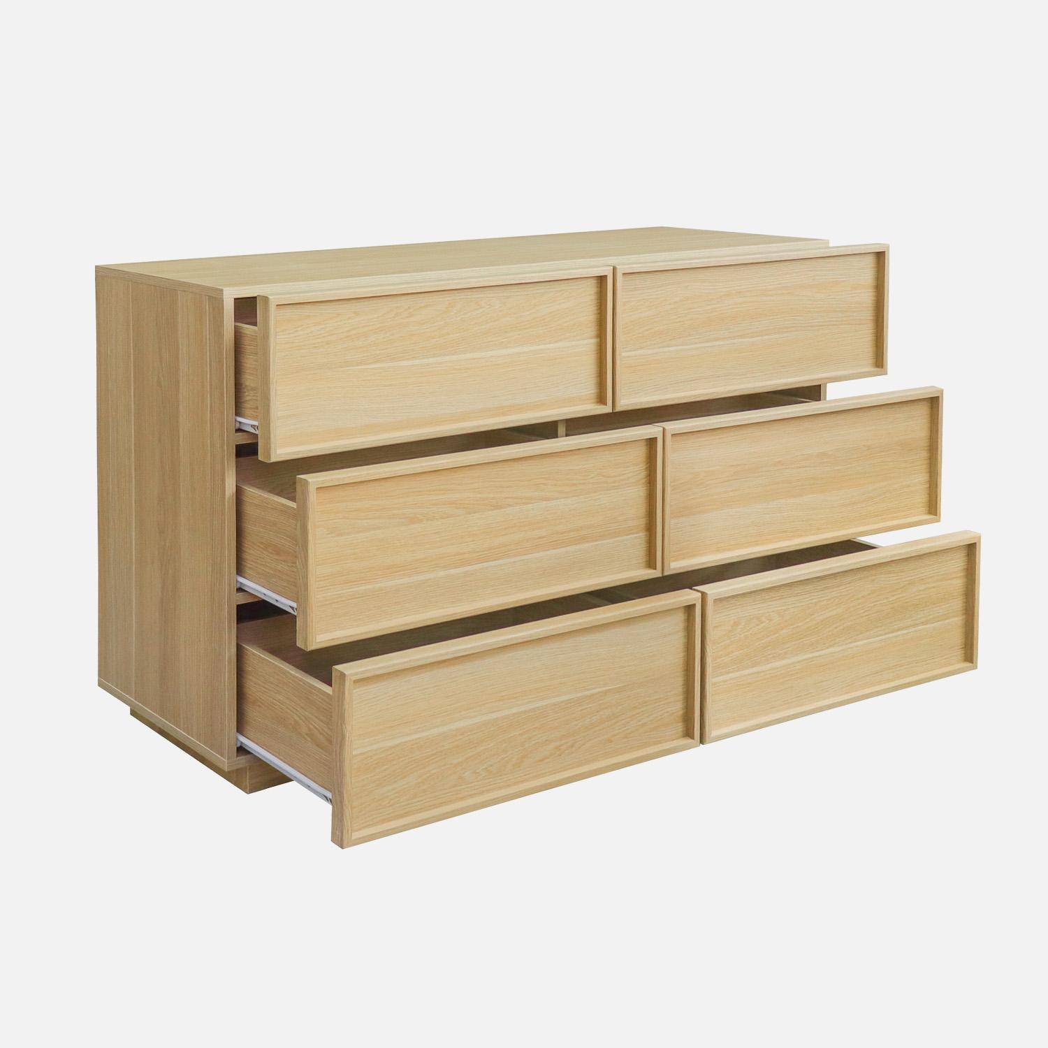 Commode de rangement effet bois 6 tiroirs naturel L 120 x P 43 x H 75cm - Kuba  Photo3