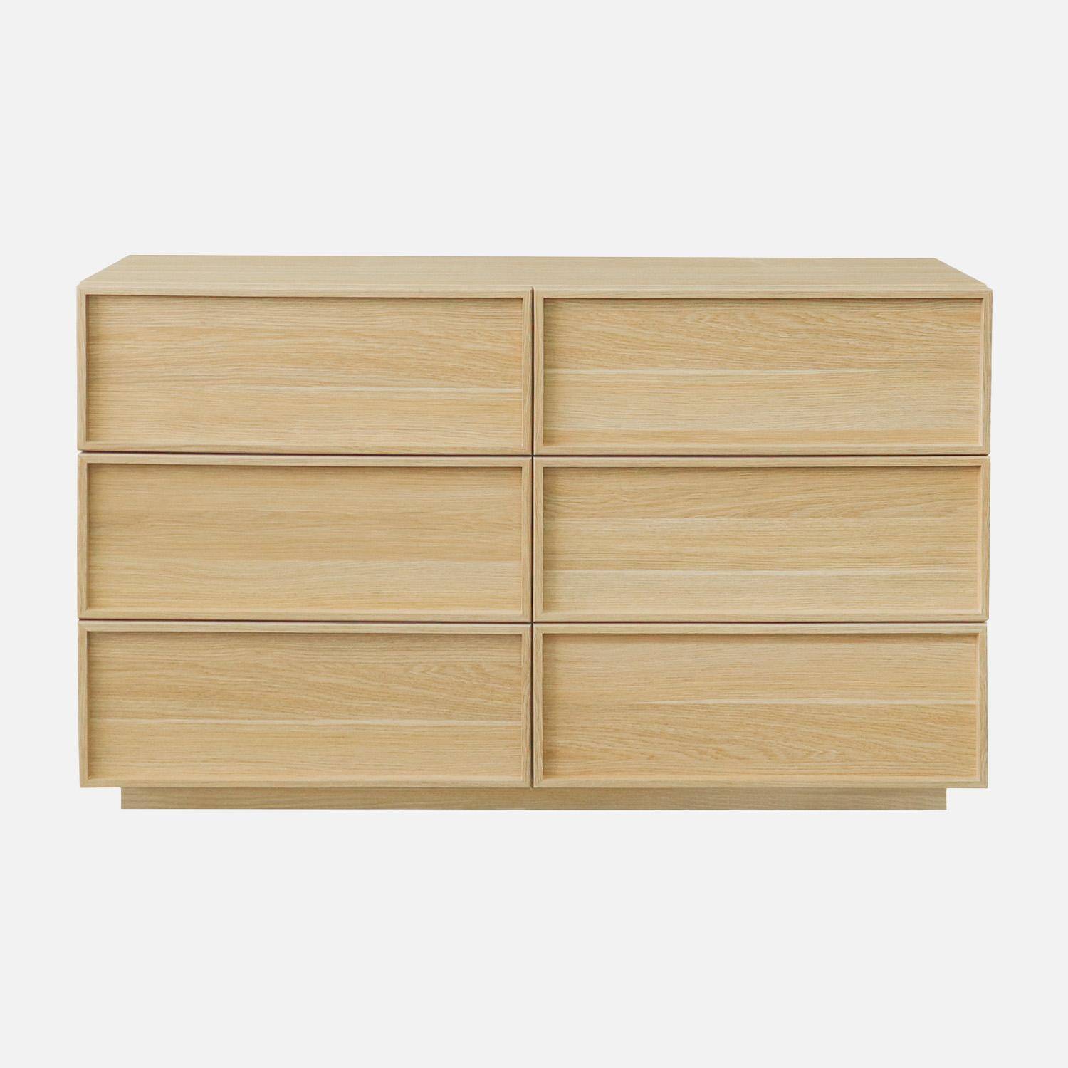 Commode de rangement effet bois 6 tiroirs naturel L 120 x P 43 x H 75cm - Kuba ,sweeek,Photo2