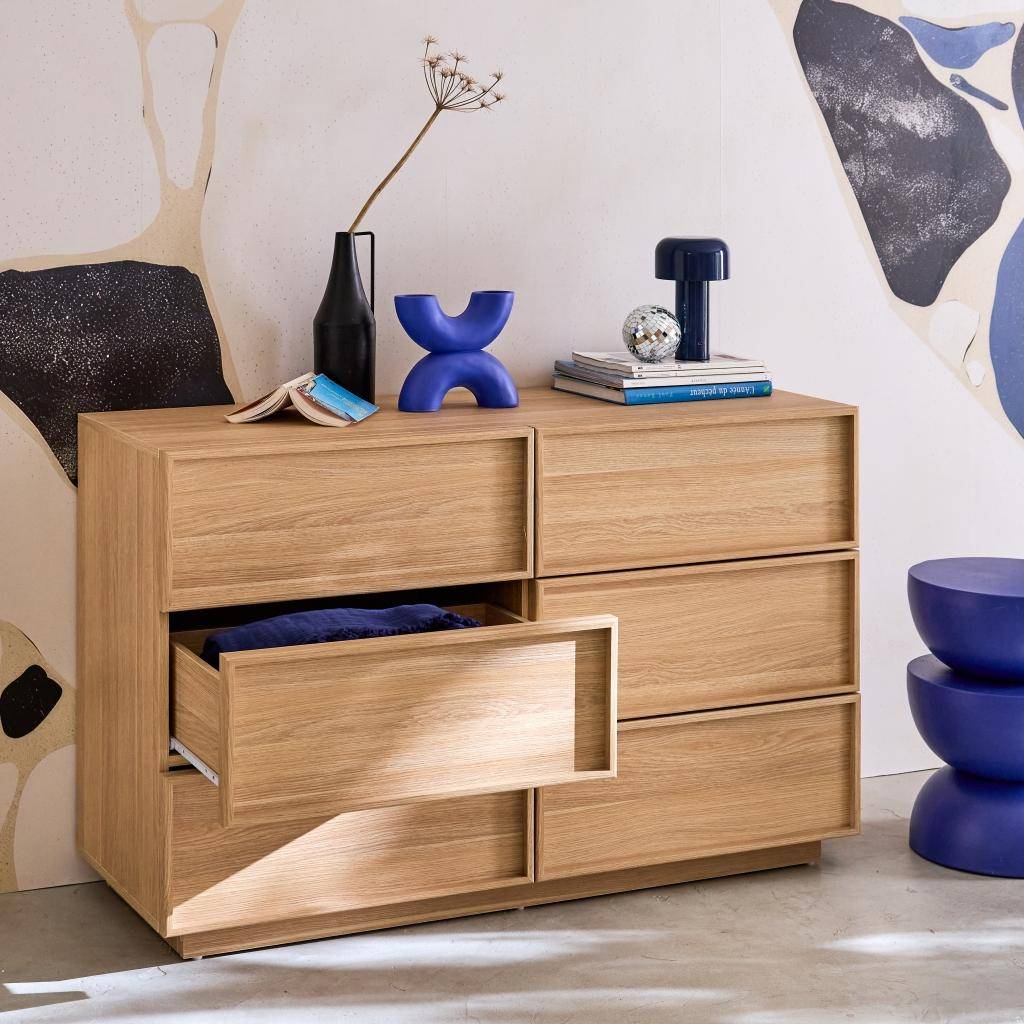 Cassettiera effetto legno 6 cassetti Marrone naturale - 120x43x75 cm,sweeek,Photo2