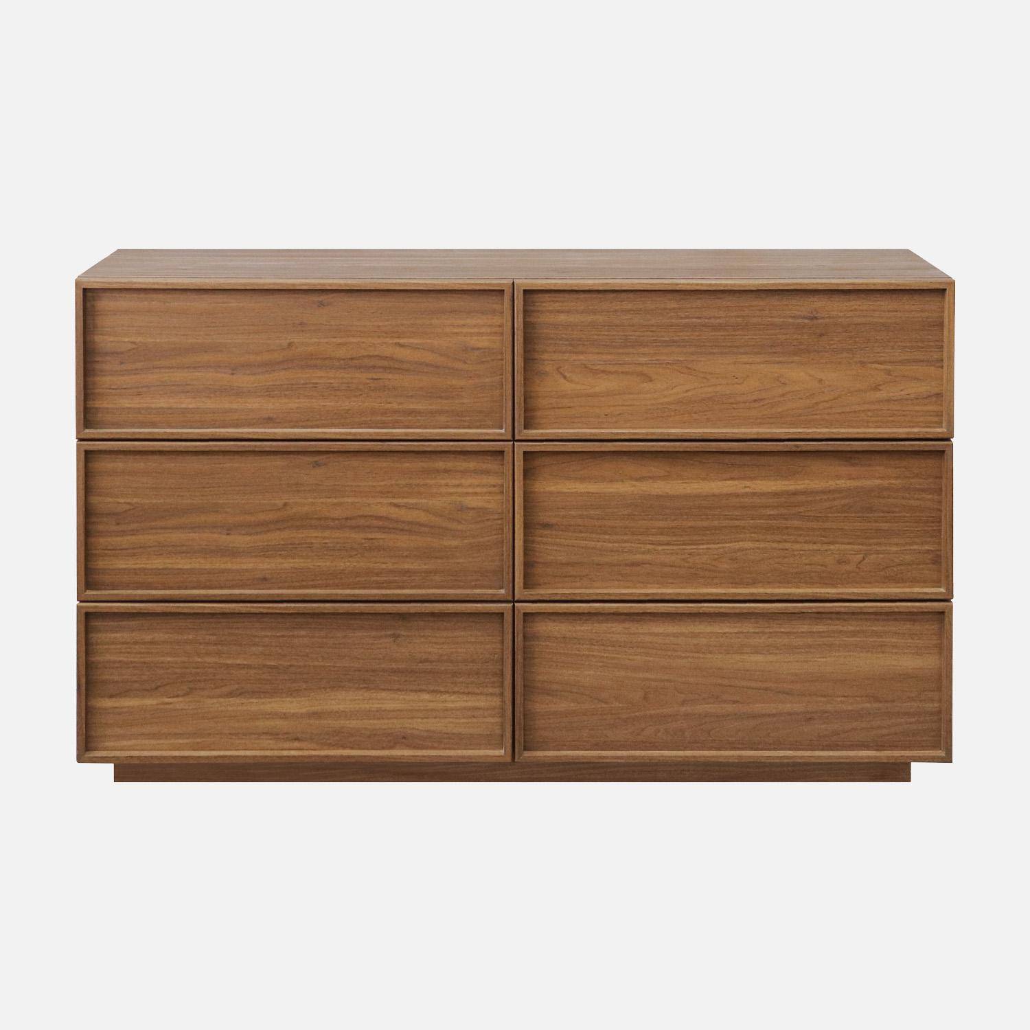Commode de rangement effet bois 6 tiroirs noyer L 120 x P 43 x H 75cm - Kuba  Photo2