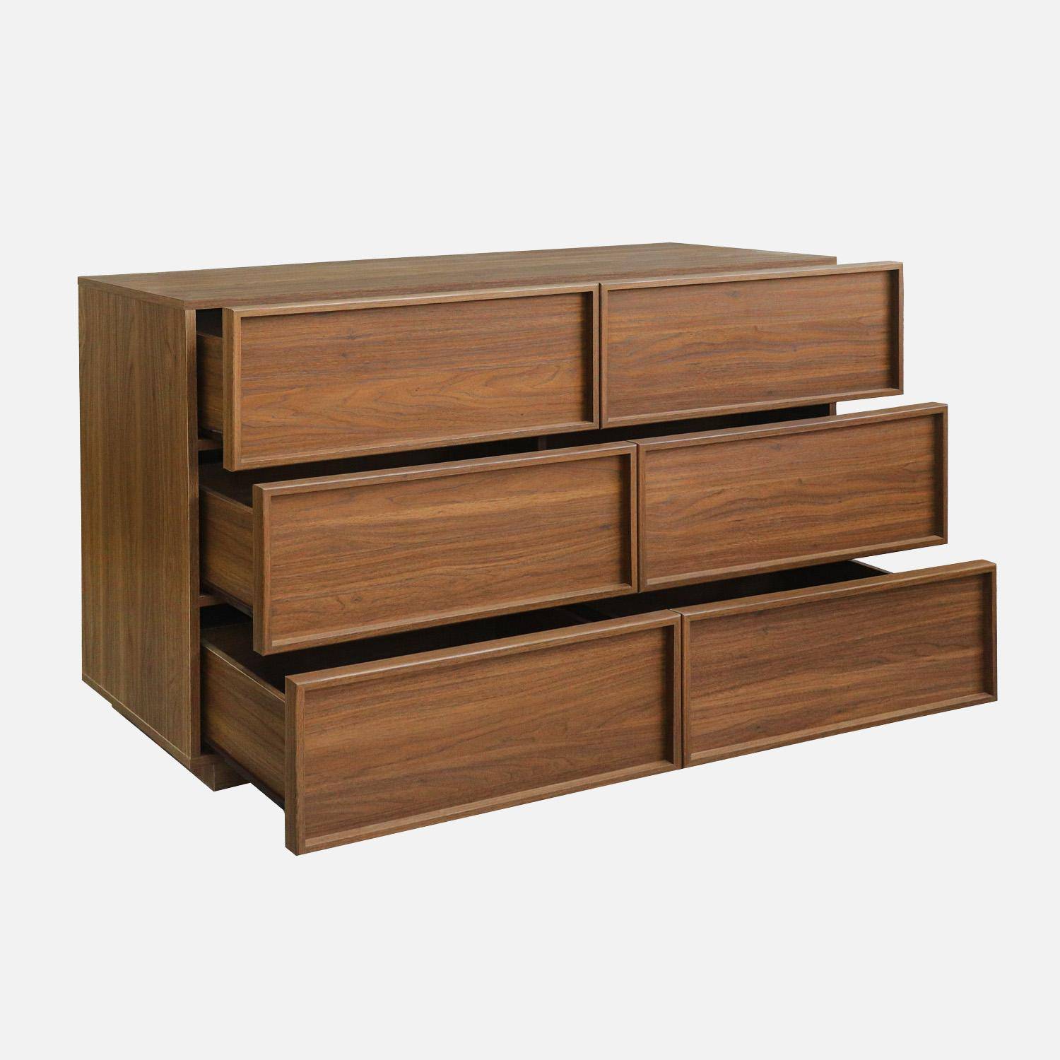 Commode de rangement effet bois 6 tiroirs noyer L 120 x P 43 x H 75cm - Kuba  Photo3