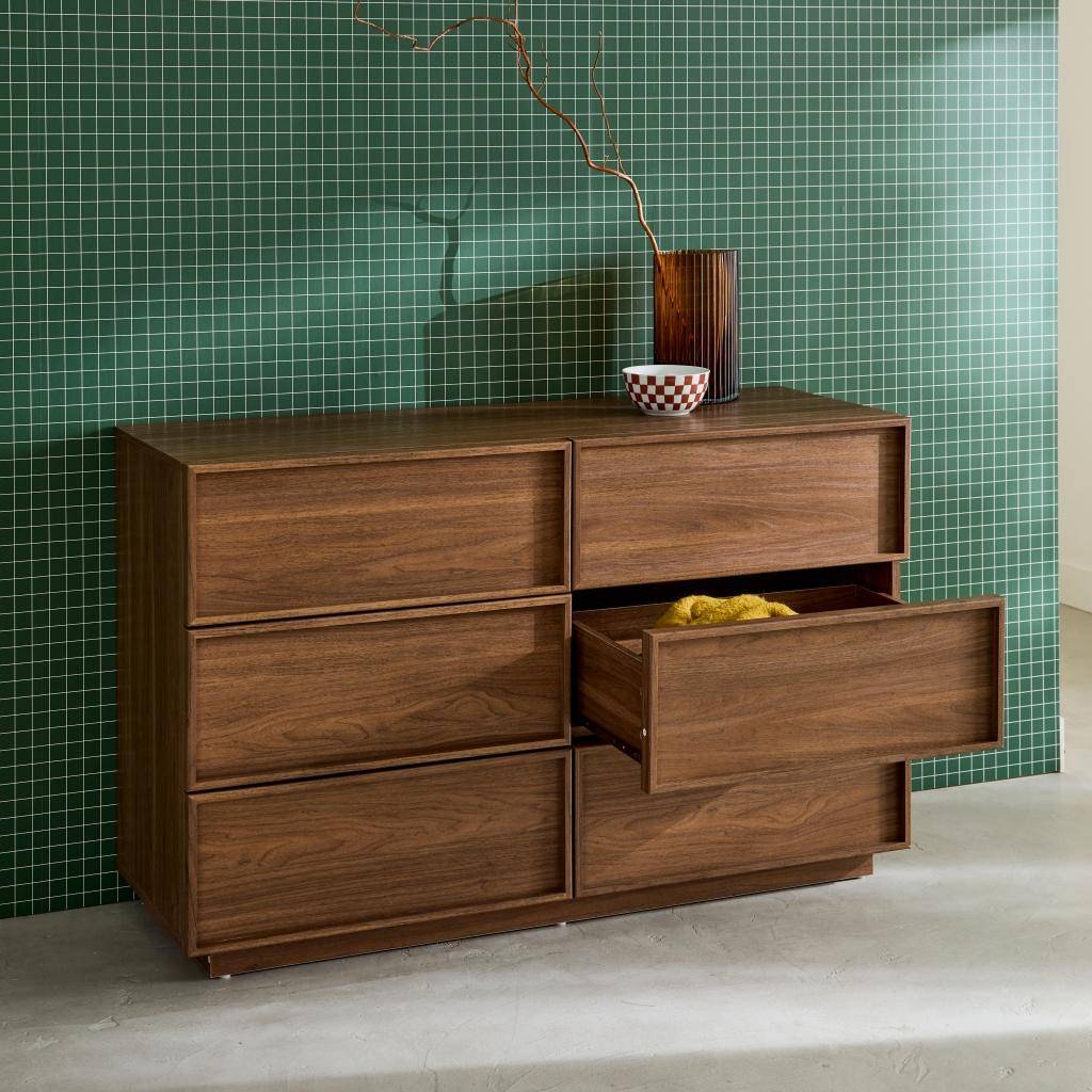 Kommode mit nussbaumfarbenem Holzlook, 6 Schubladen, B 120 x T 43 x H 75 cm - Kuba Photo3