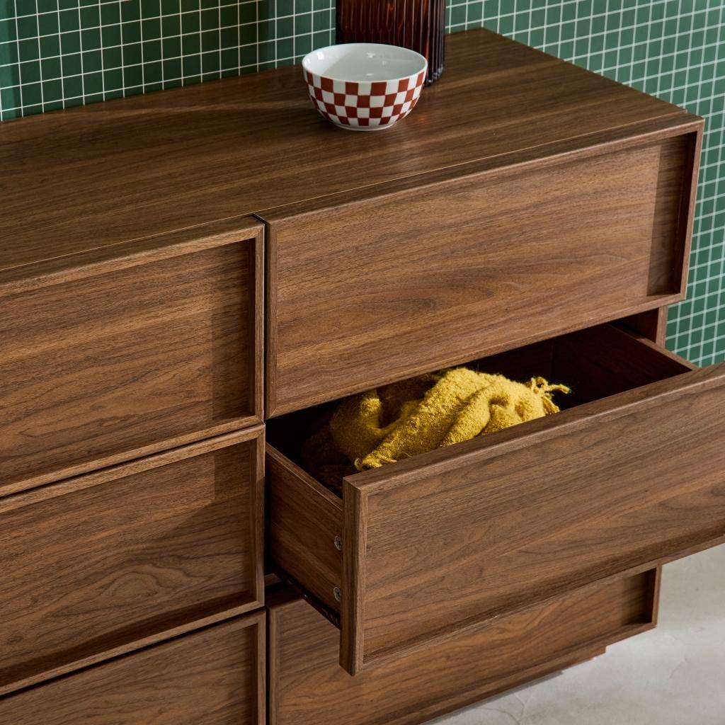 Kommode mit nussbaumfarbenem Holzlook, 6 Schubladen, B 120 x T 43 x H 75 cm - Kuba,sweeek,Photo4