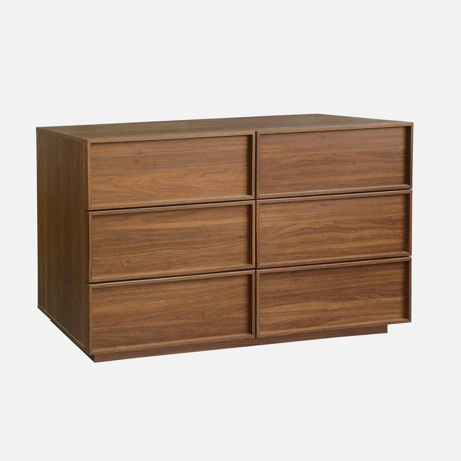 Commode de rangement effet bois 6 tiroirs noyer L 120 x P 43 x H 75cm - Kuba  Photo1