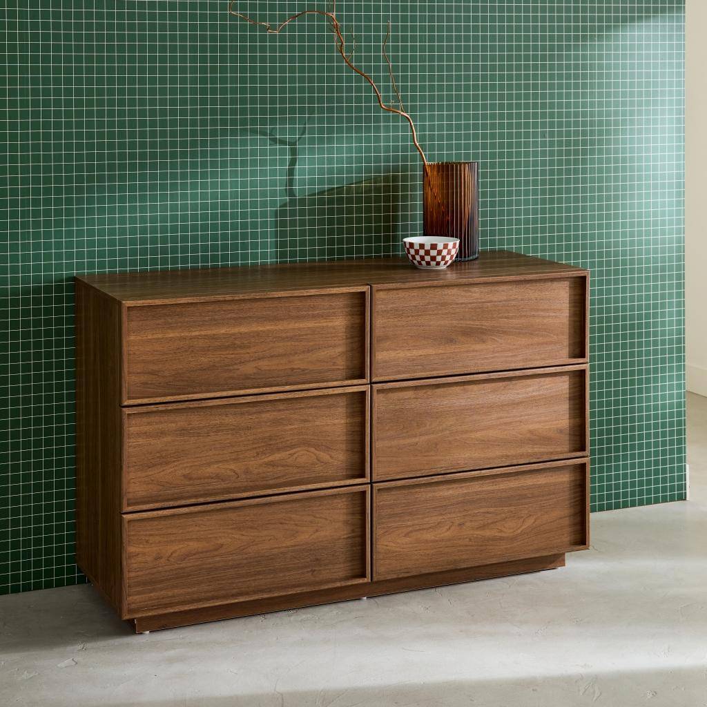 Kommode mit nussbaumfarbenem Holzlook, 6 Schubladen, B 120 x T 43 x H 75 cm - Kuba Photo2