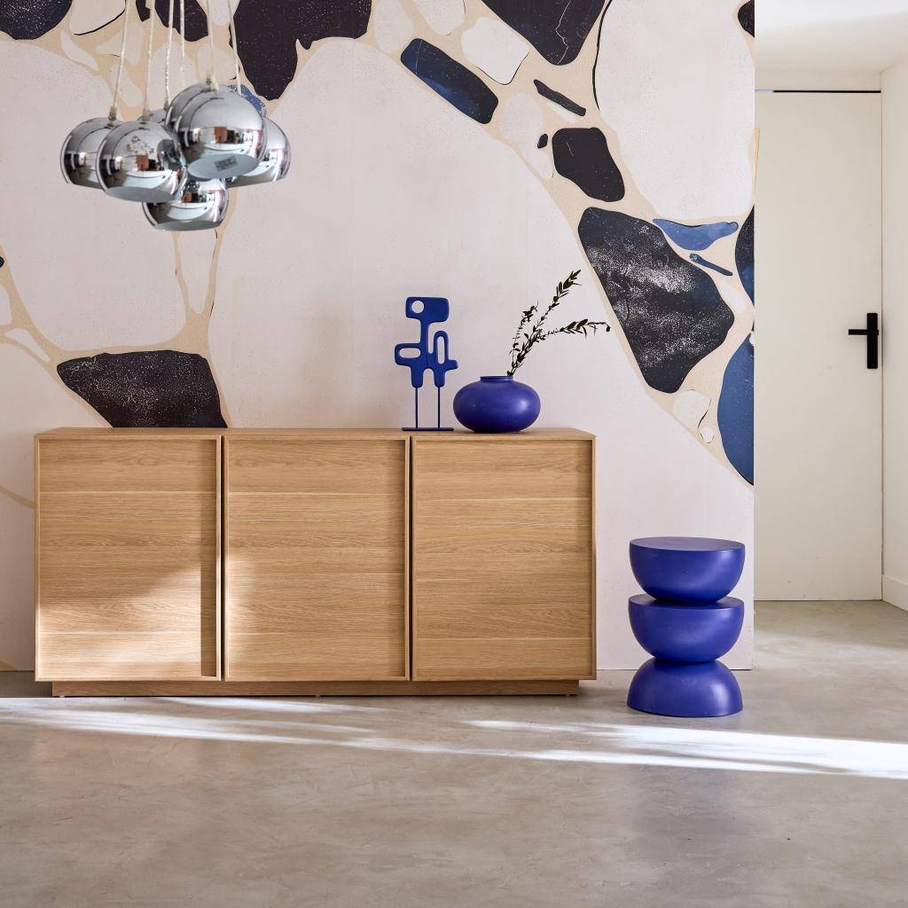 Buffet effet bois 3 portes naturel L 160 x P 43 x H 75cm - Kuba,sweeek,Photo1