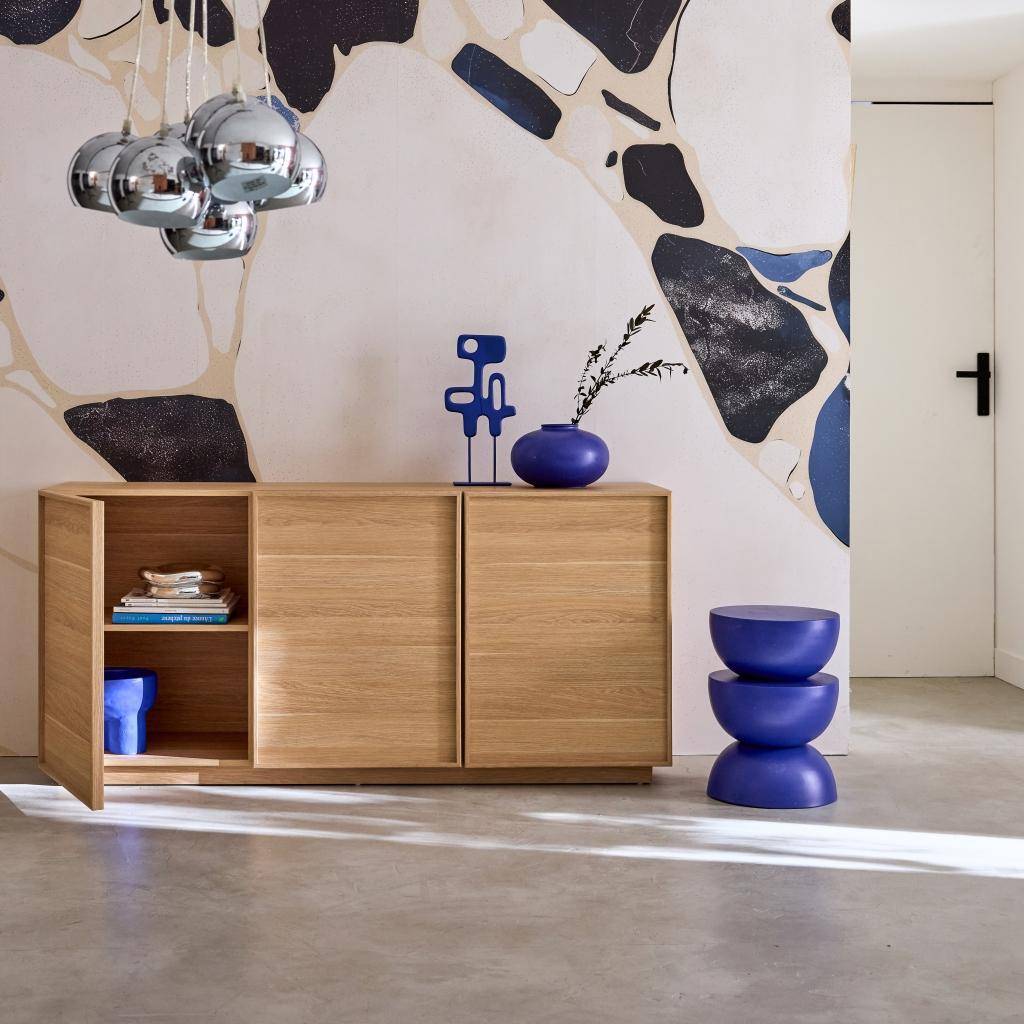 Buffet effet bois 3 portes naturel L 160 x P 43 x H 75cm - Kuba,sweeek,Photo2