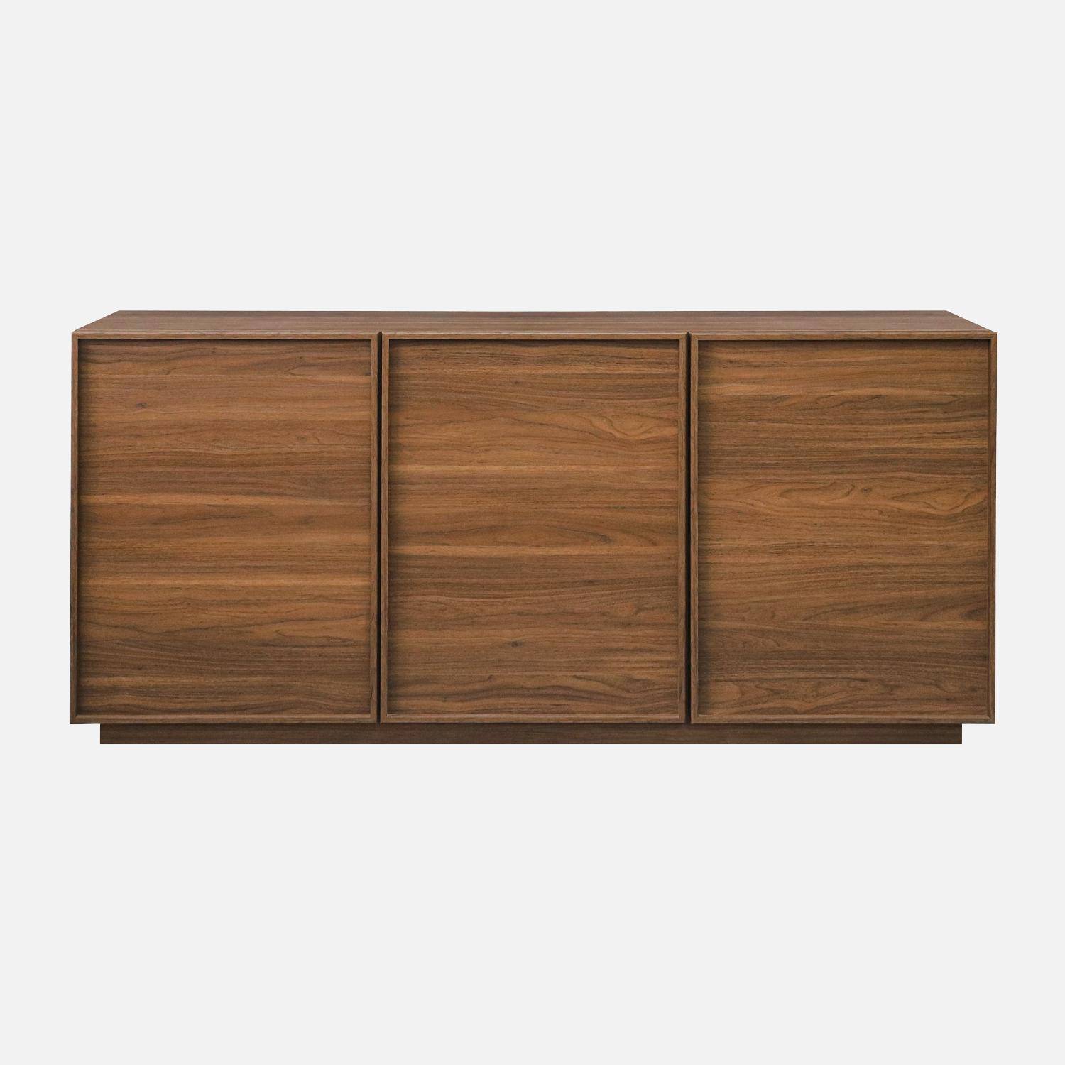 Buffet effet bois 3 portes noyer L 160 x P 43 x H 75cm - Kuba Photo2