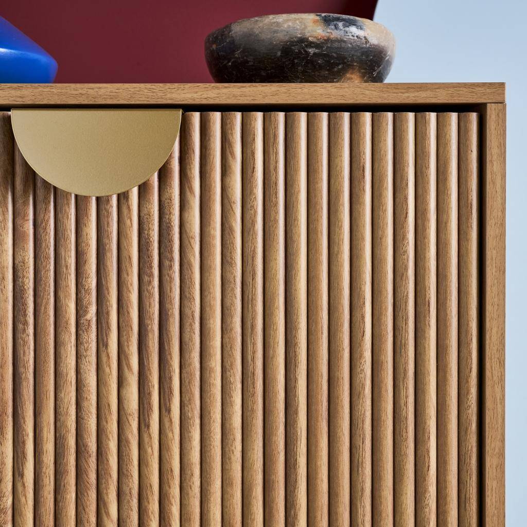 Mueble zapatero con efecto ranurado, 3 cajones, Celian, Marrón dorado, 60x25x121 cm Photo5