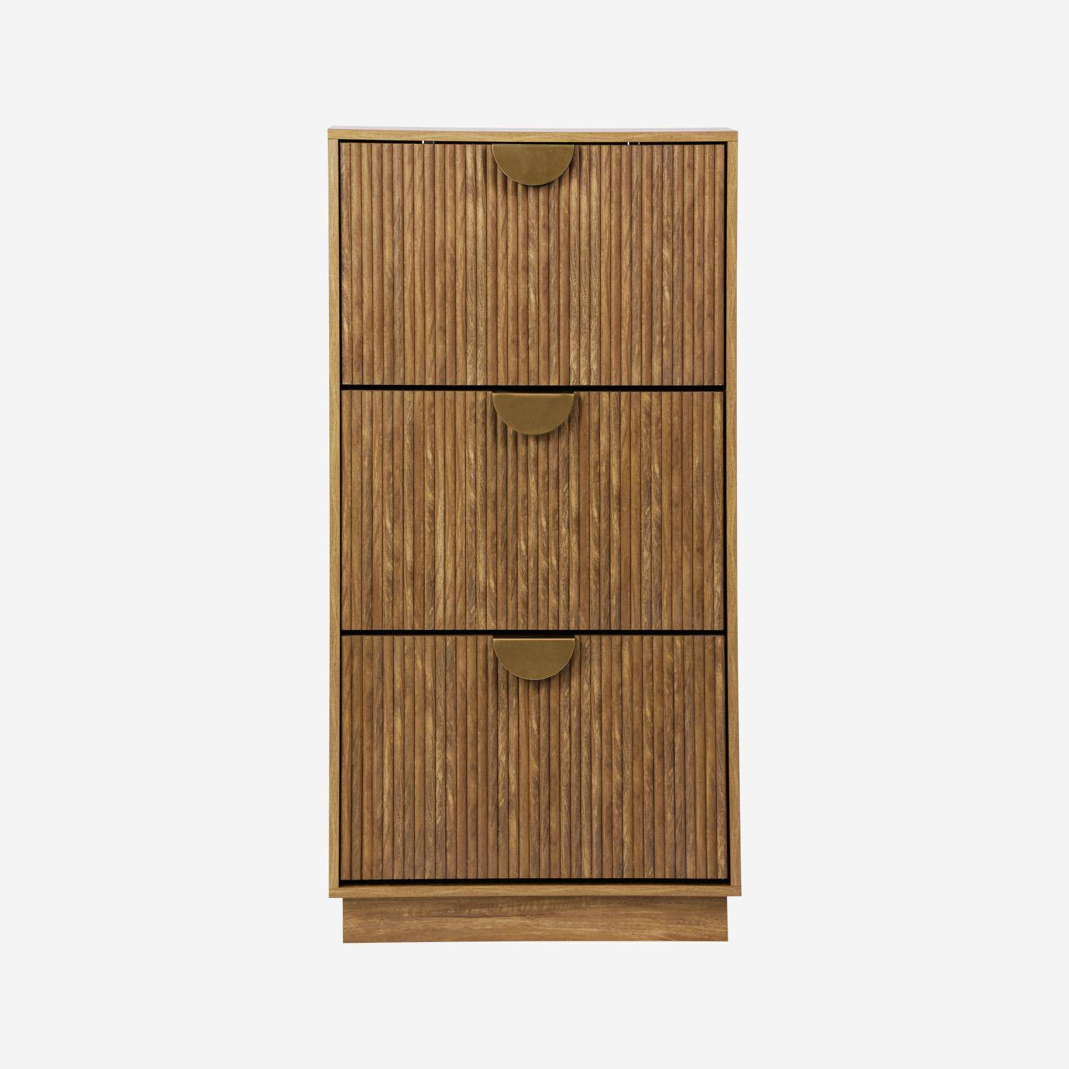 Meuble à chaussures effet bois de manguier rainuré 3 tiroirs - L 60 x P 25 x H 121 cm - Celian Photo3