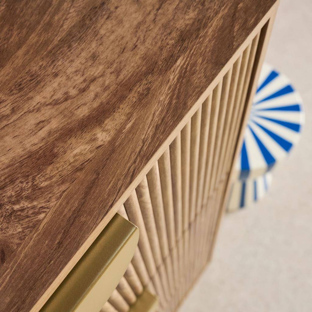 Mueble zapatero con efecto ranurado, 3 cajones, Celian, Marrón dorado, 60x25x121 cm,sweeek,Photo6