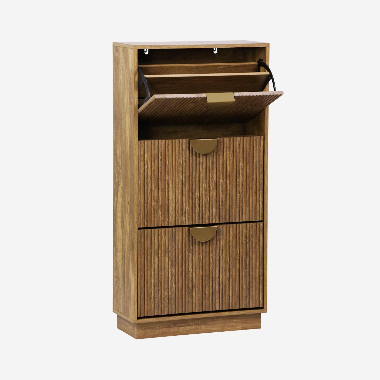 Meuble à chaussures effet bois de manguier rainuré 3 tiroirs - L 60 x P 25 x H 121 cm - Celian Photo2