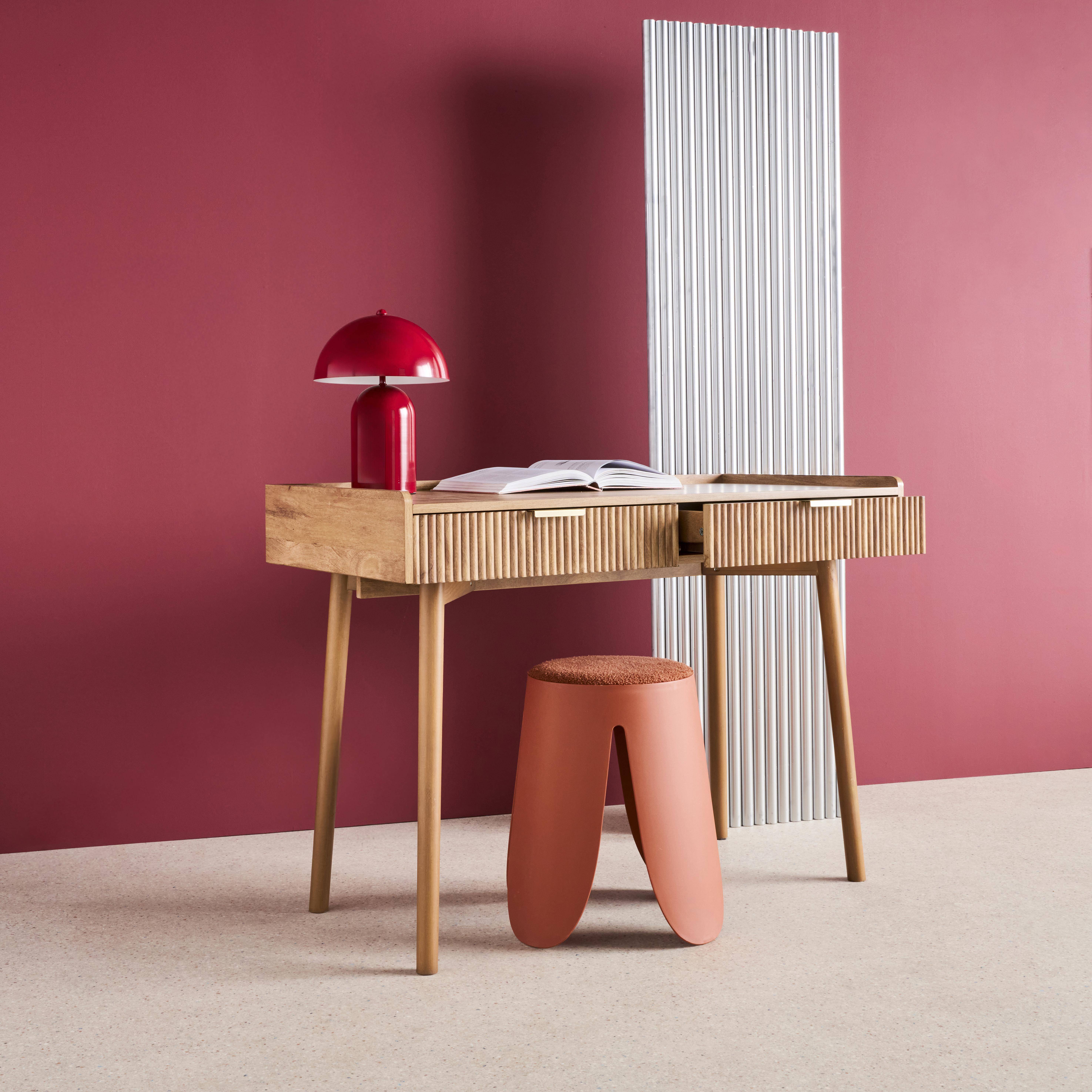 Bureau effet bois de manguier rainuré 2 tiroirs - 110 x 55 x 79,5 cm - Celian Photo2