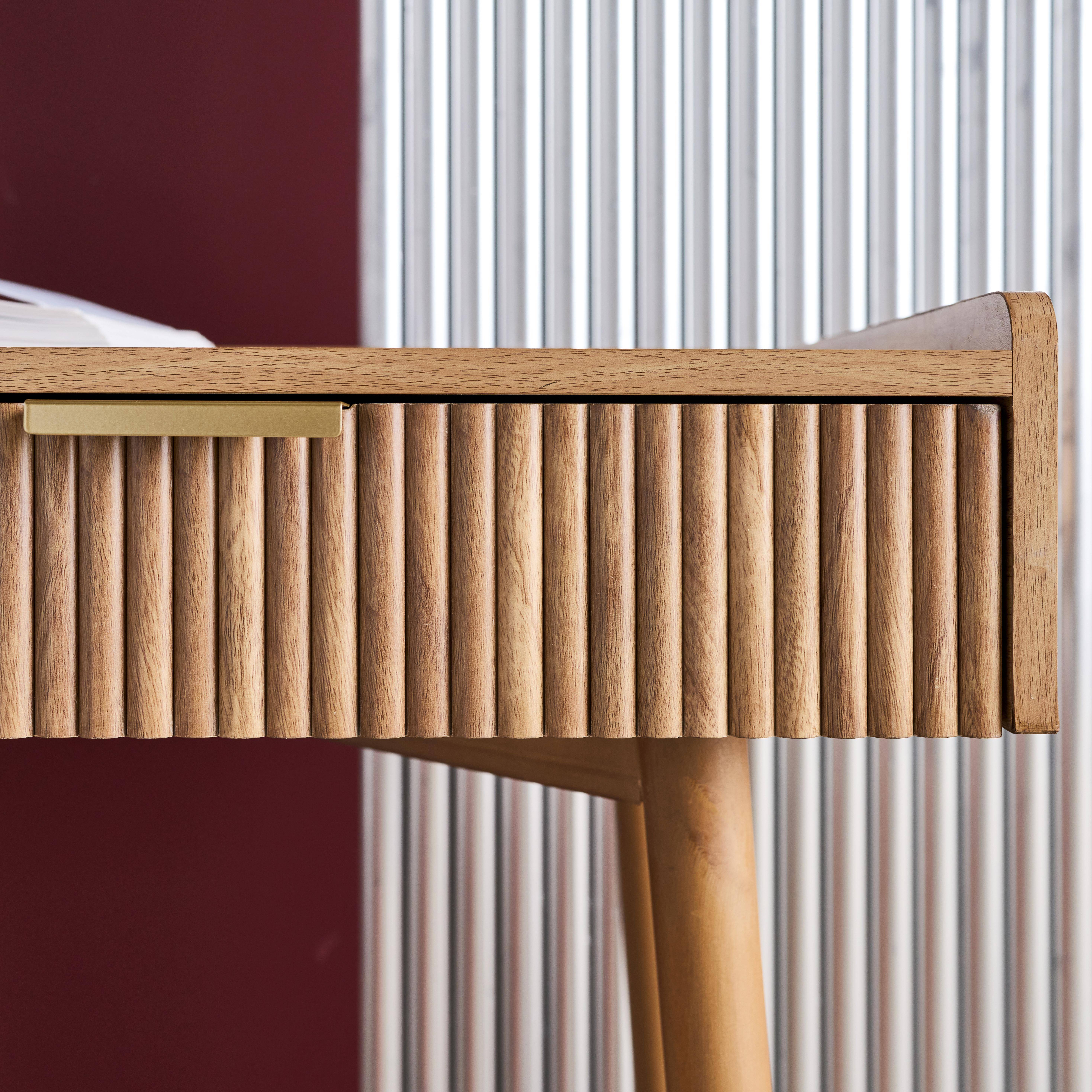 Bureau effet bois de manguier rainuré 2 tiroirs - 110 x 55 x 79,5 cm - Celian Photo5