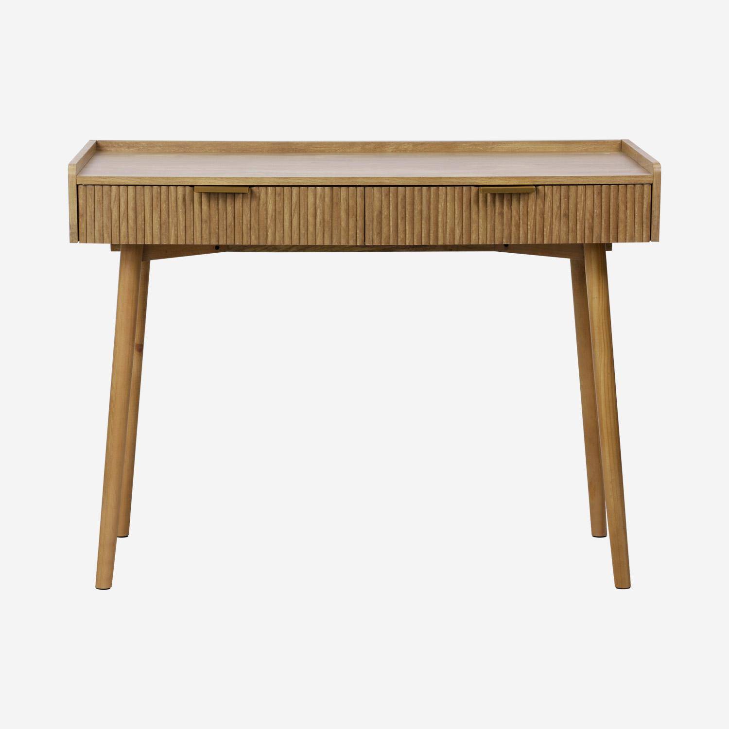 Schreibtisch in Mangoholzoptik mit geriffelten Oberflächen, 2 Schubladen ,110 x 55 x 79,5 cm – Celian Photo3
