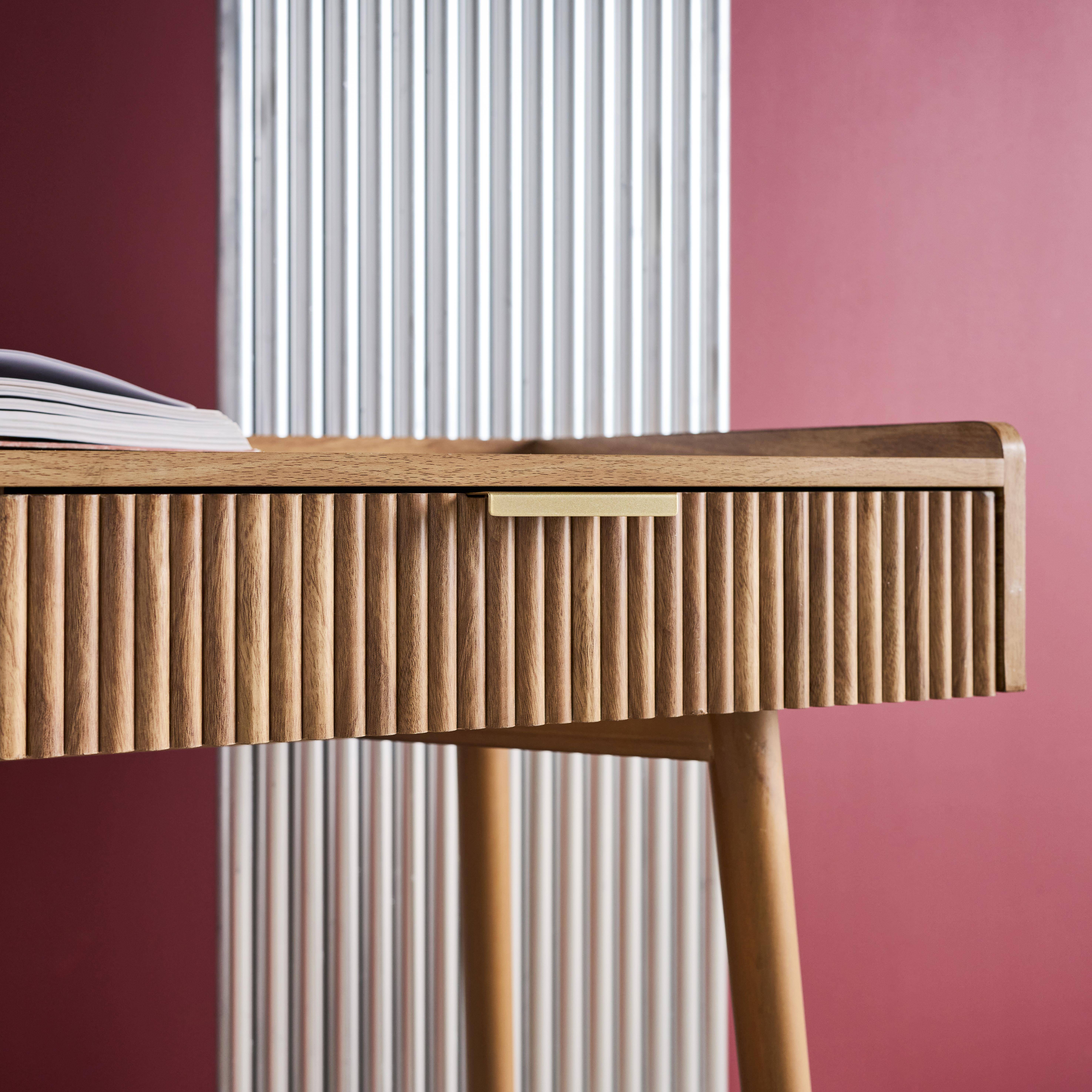 Bureau effet bois de manguier rainuré 2 tiroirs - 110 x 55 x 79,5 cm - Celian Photo4