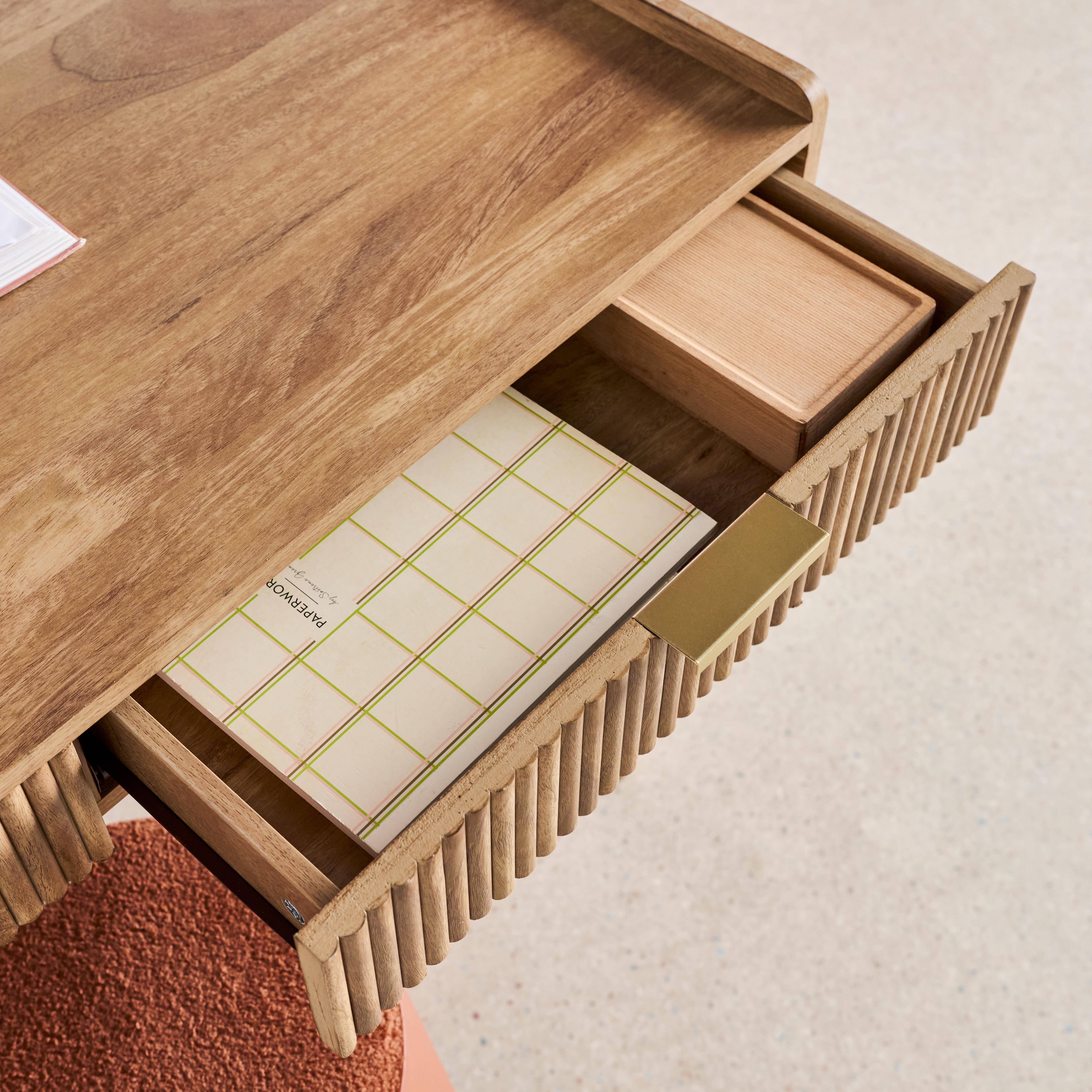Bureau effet bois de manguier rainuré 2 tiroirs - 110 x 55 x 79,5 cm - Celian Photo3