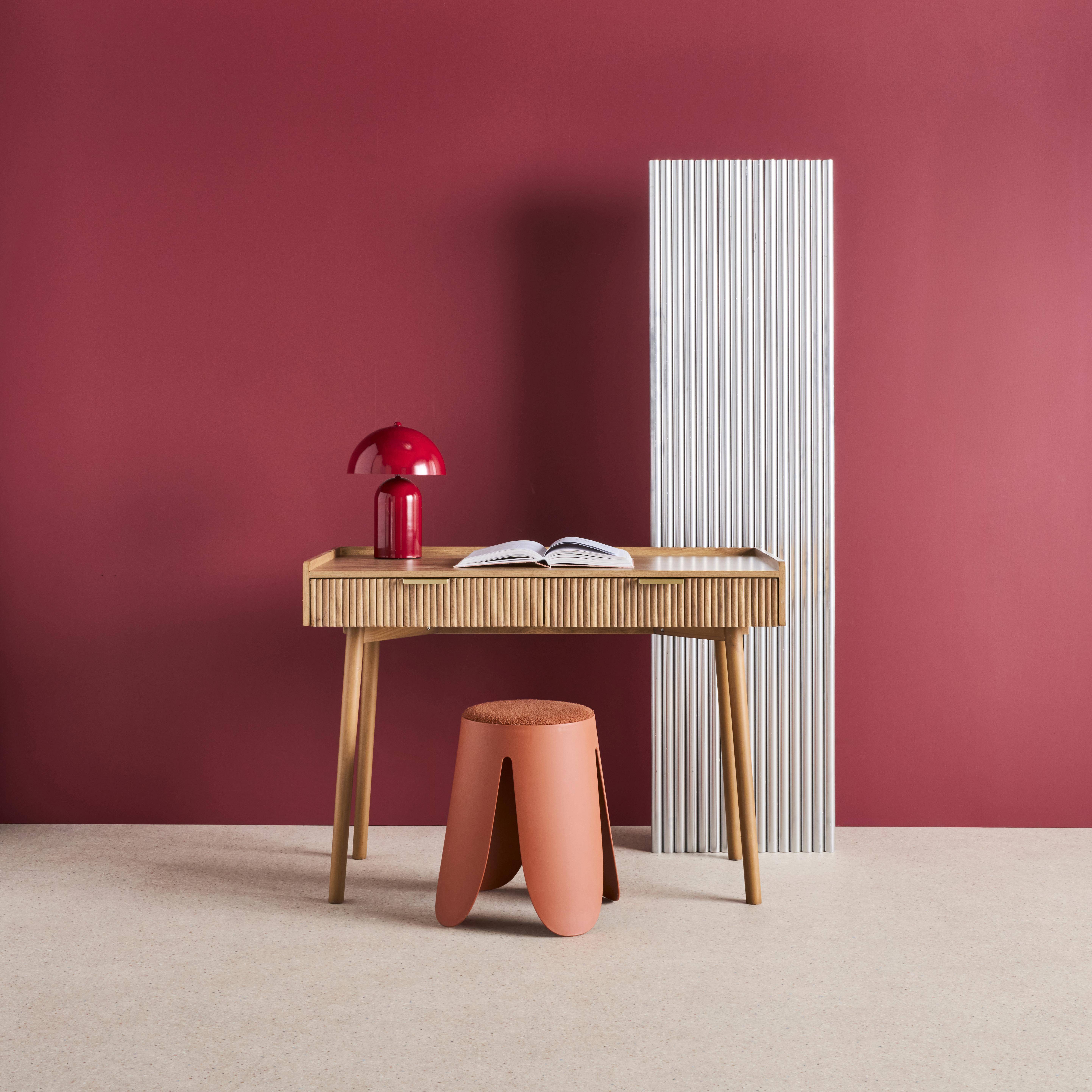 Bureau effet bois de manguier rainuré 2 tiroirs - 110 x 55 x 79,5 cm - Celian,sweeek,Photo1