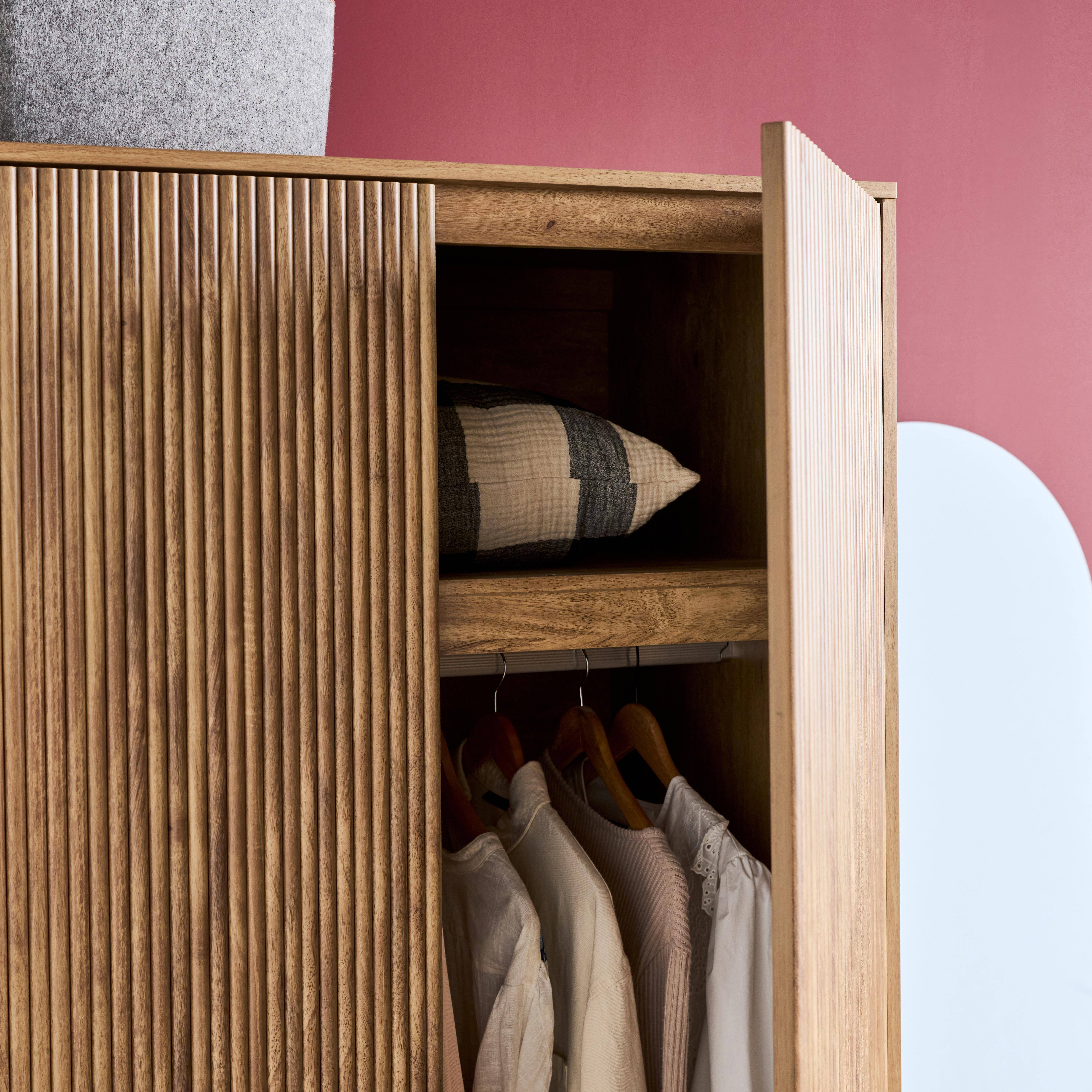 Armario vestidor efecto madera de mango ranurado, 2 puertas, Celian, Marrón dorado, 90x59x179.5 cm Photo5