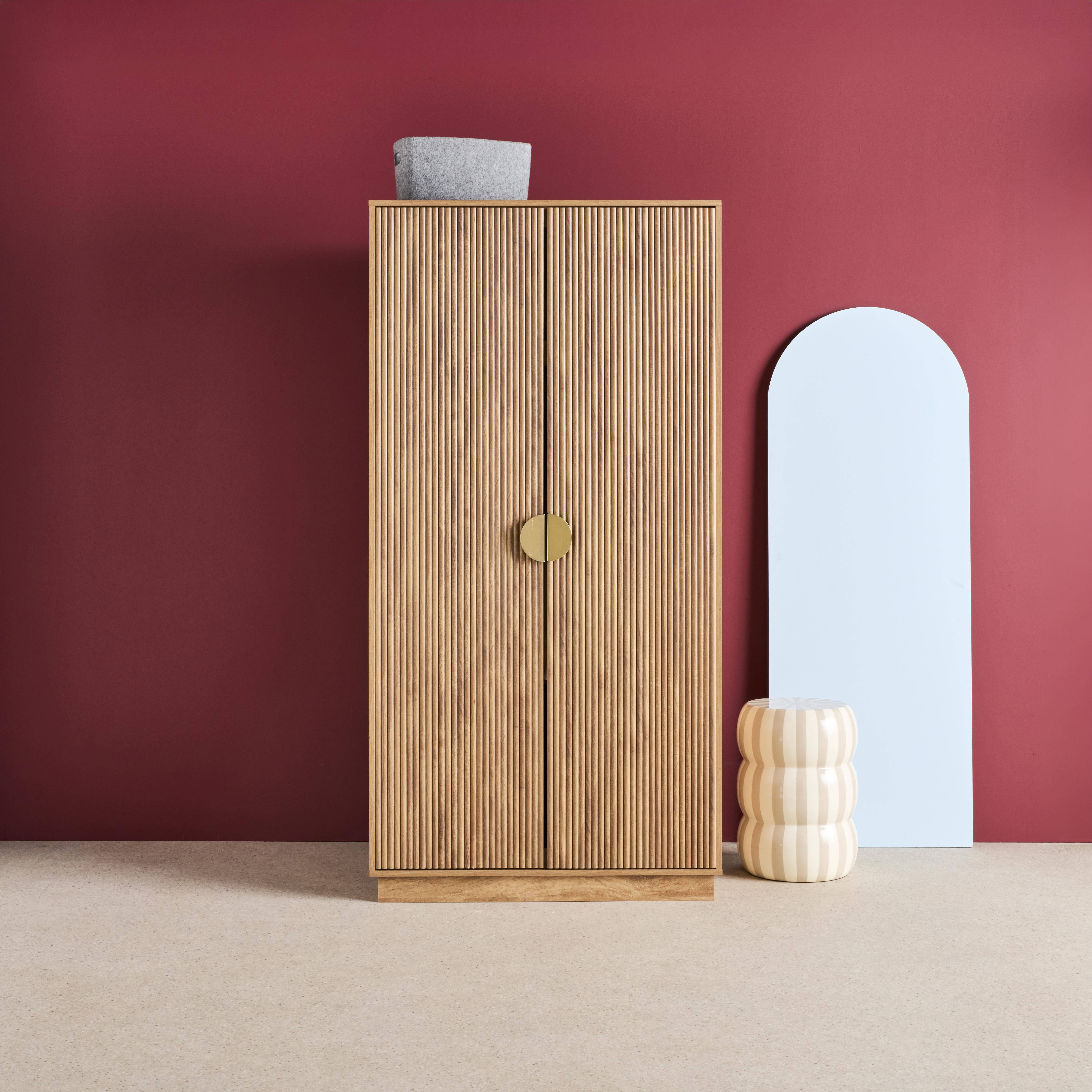 Armario vestidor efecto madera de mango ranurado, 2 puertas, Celian, Marrón dorado, 90x59x179.5 cm Photo1