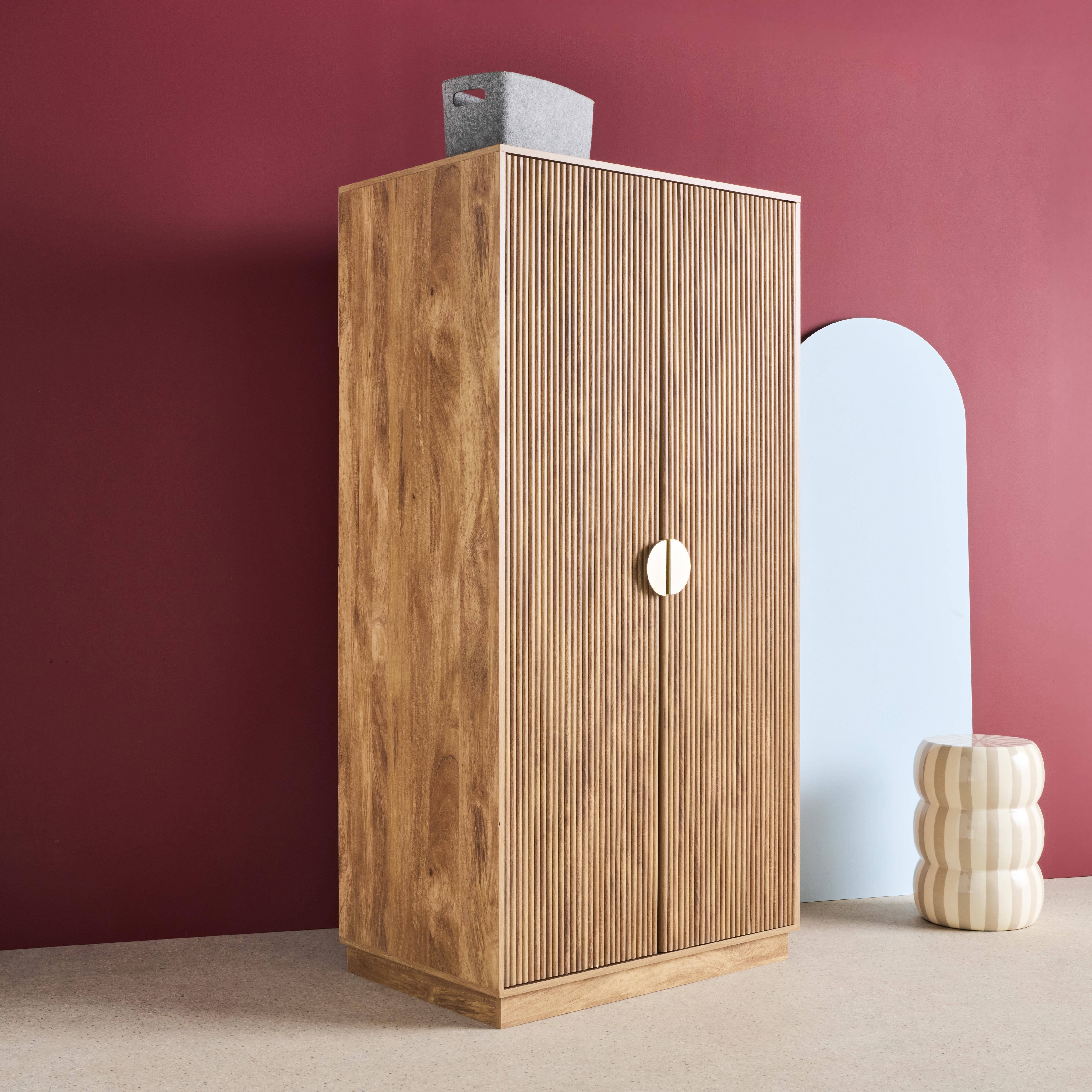 Armario vestidor efecto madera de mango ranurado, 2 puertas, Celian, Marrón dorado, 90x59x179.5 cm,sweeek,Photo2