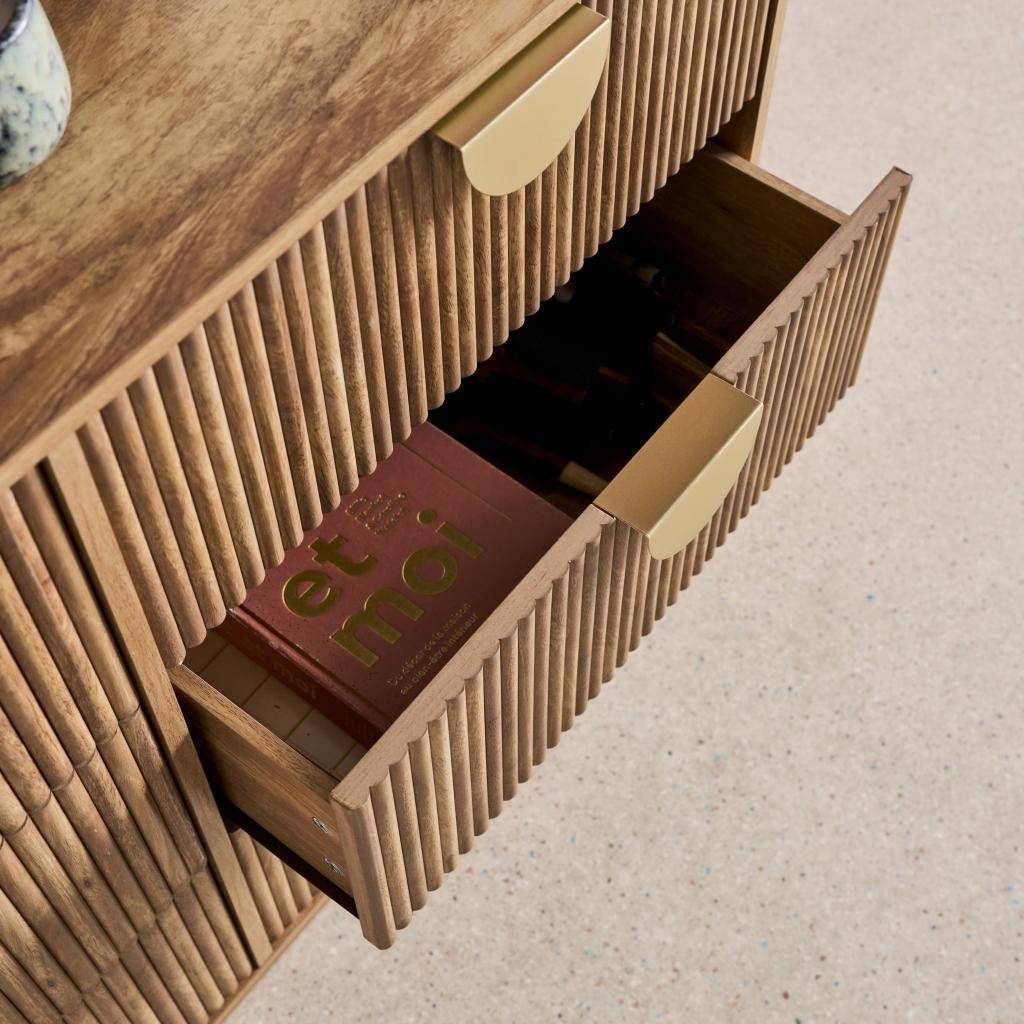 Ladekast in gegroefd mangohouteffect met 6 lades - 120 x 39 x 79 cm - Celian,sweeek,Photo3