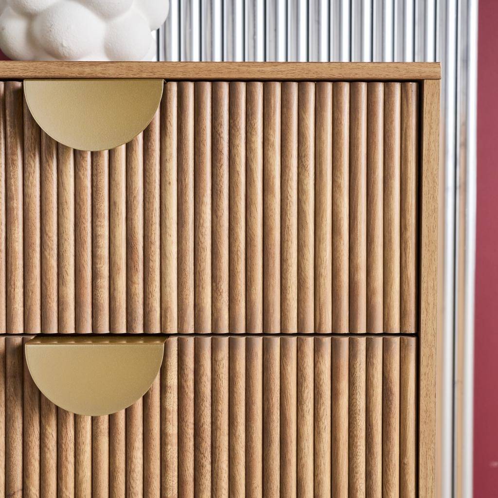 Ladekast in gegroefd mangohouteffect met 6 lades - 120 x 39 x 79 cm - Celian Photo5