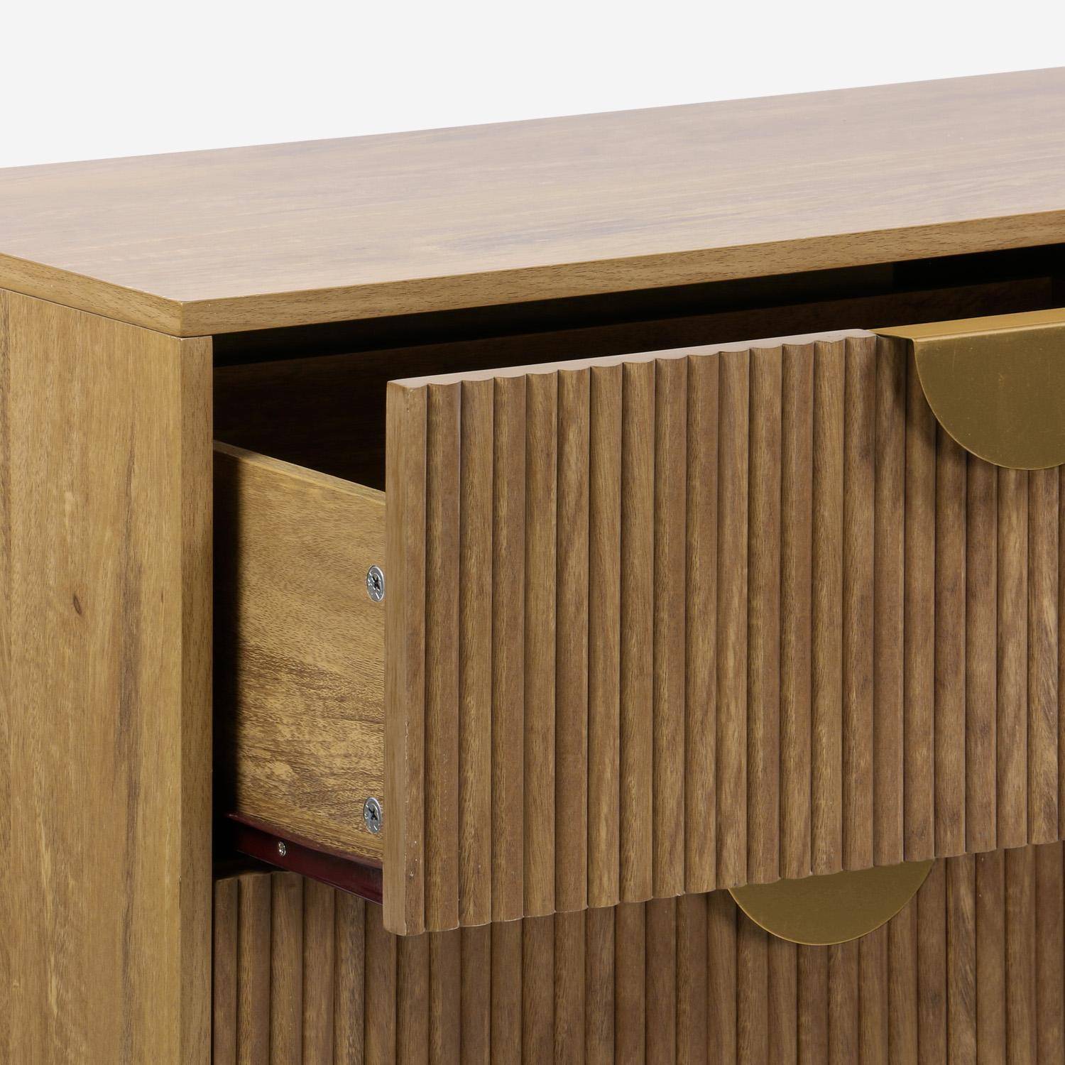 Cómoda efecto madera de mango labrado, 6 cajones, Celian, Marrón dorado, 120x39x79 cm,sweeek,Photo5