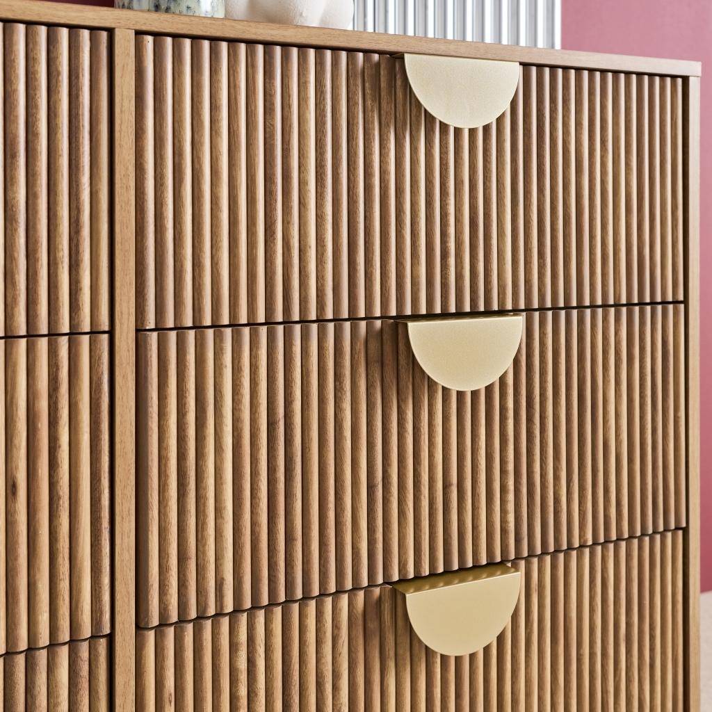 Ladekast in gegroefd mangohouteffect met 6 lades - 120 x 39 x 79 cm - Celian Photo4