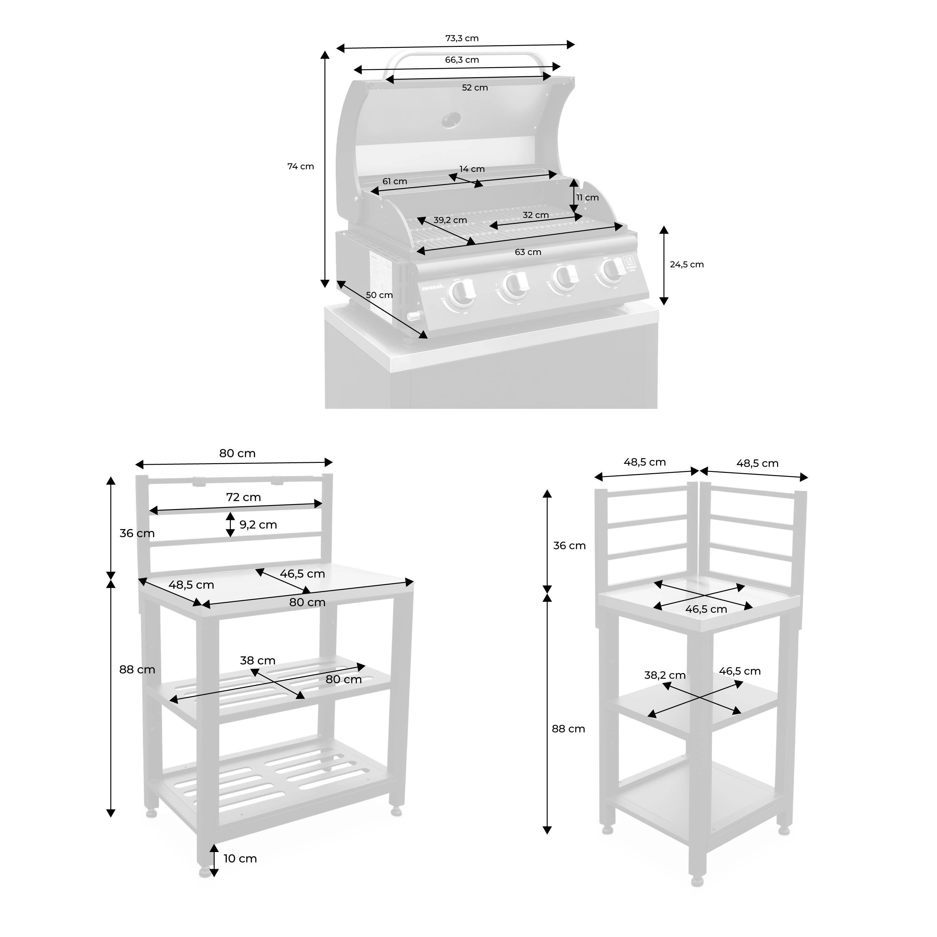 Cucina esterna 5 moduli con barbecue a gas 4 bruciatori, Grimaud 5 moduli + barbecue a gas, Nero, 73x50x48 cm Photo12