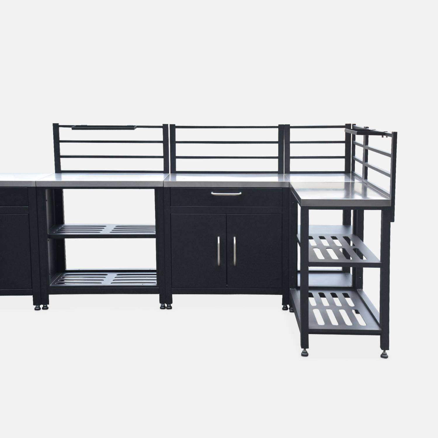 Modulo cucina da esterno con barbecue a gas a 4 bruciatori, 7 moduli Nero - 128.5x448.5x124 cm Photo6
