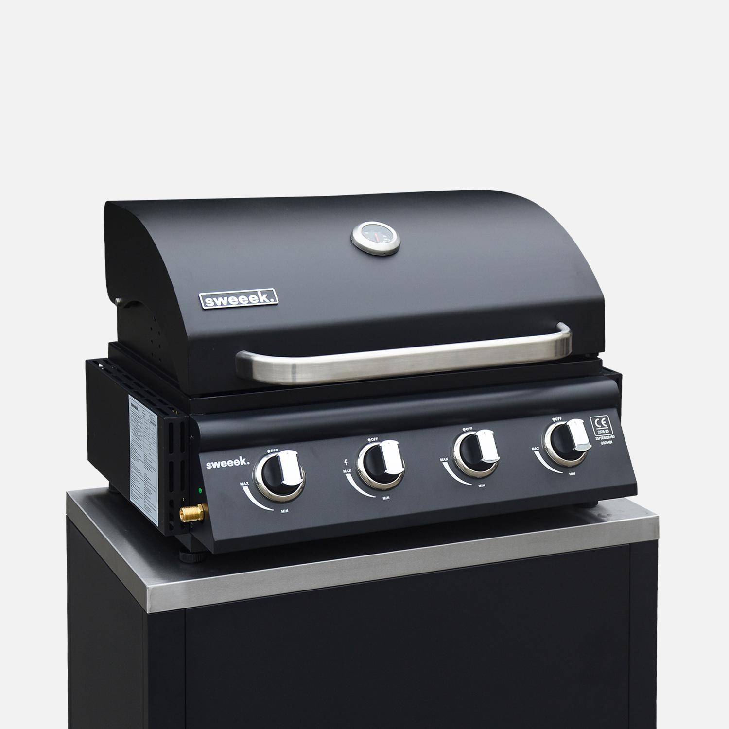 Modulo cucina da esterno con barbecue a gas a 4 bruciatori, 7 moduli Nero - 128.5x448.5x124 cm Photo5