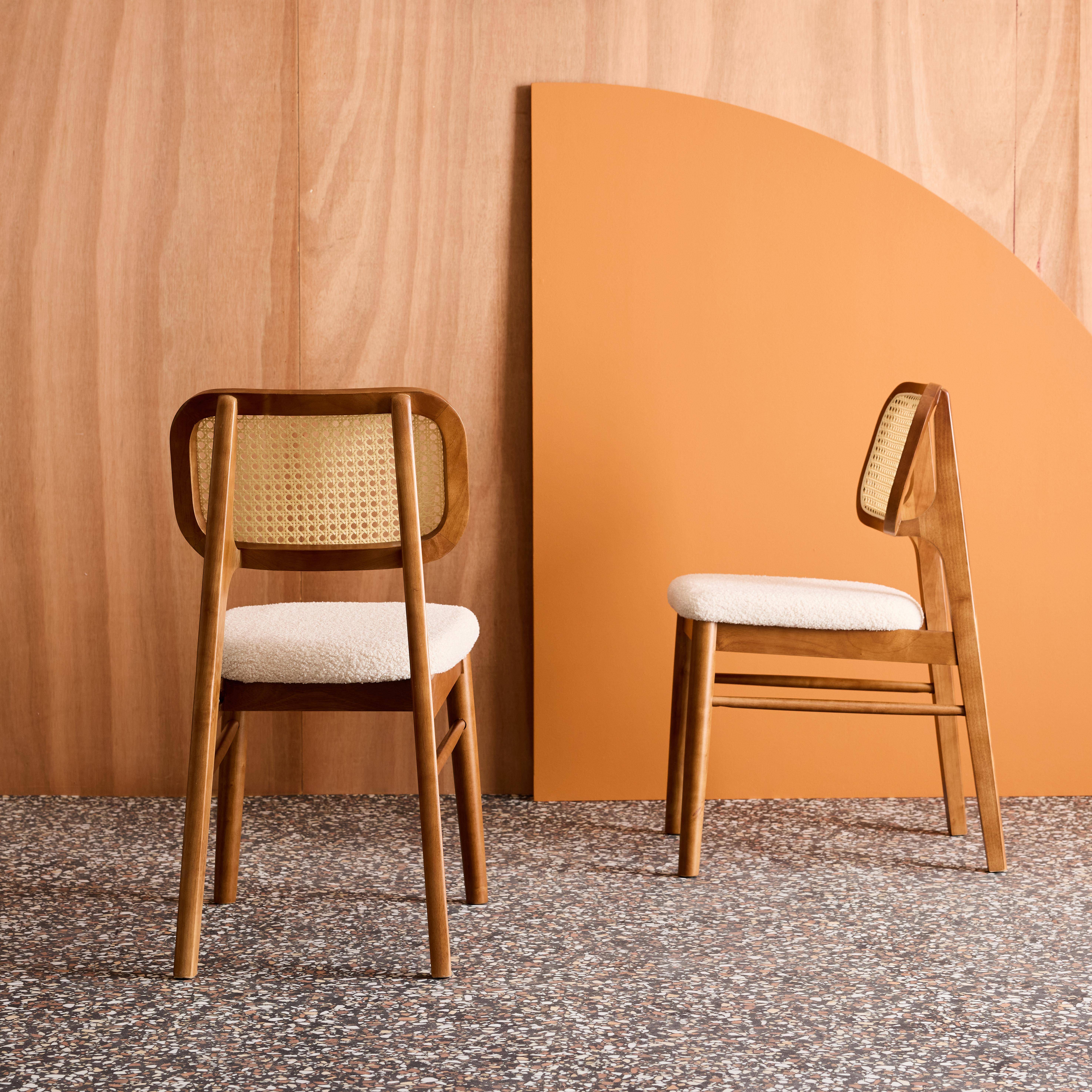 Silla vintage de madera de hévea y borreguito, set de 2, Mani, Nogal, 43x55x81 cm,sweeek,Photo2