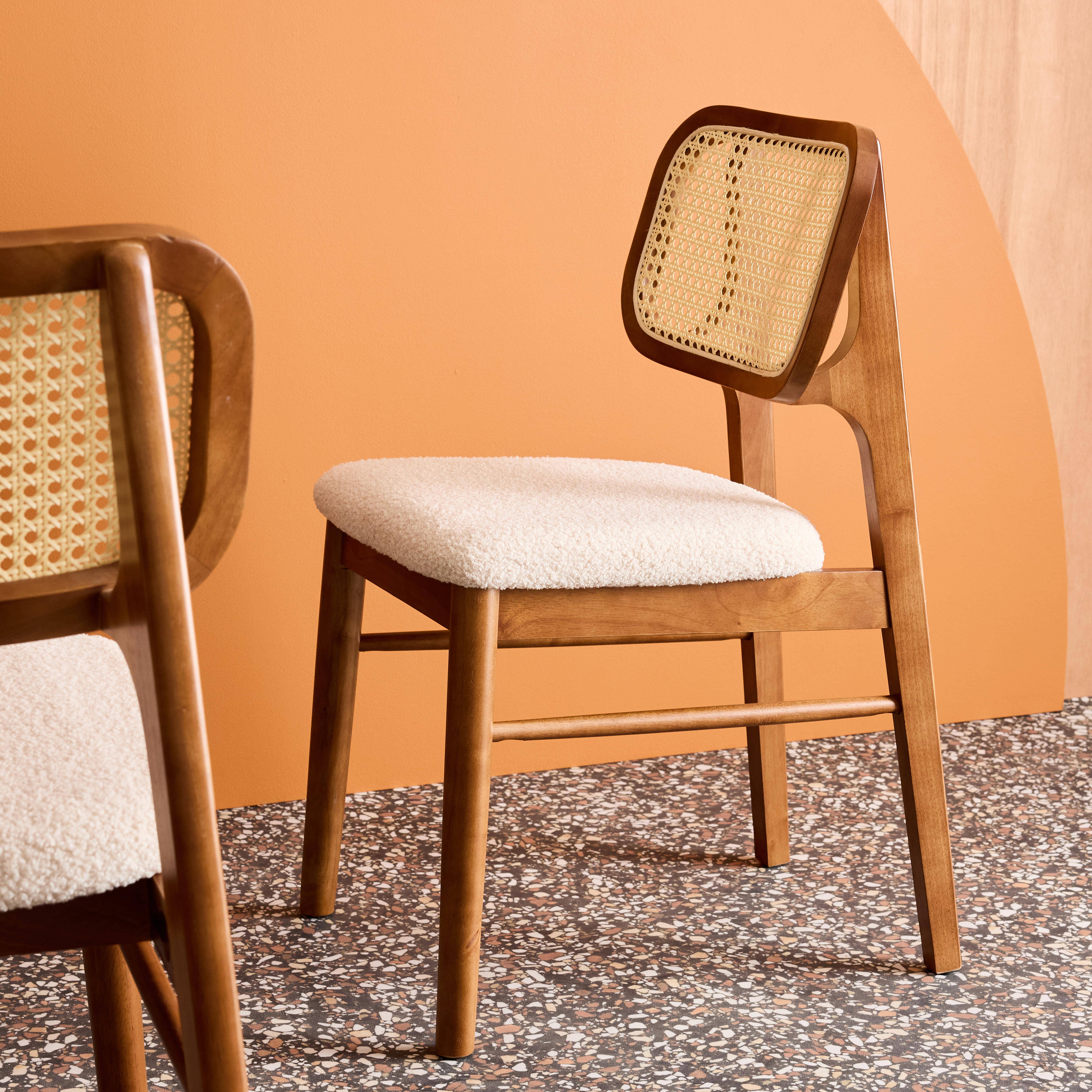 Silla vintage de madera de hévea y borreguito, set de 2, Mani, Nogal, 43x55x81 cm Photo4