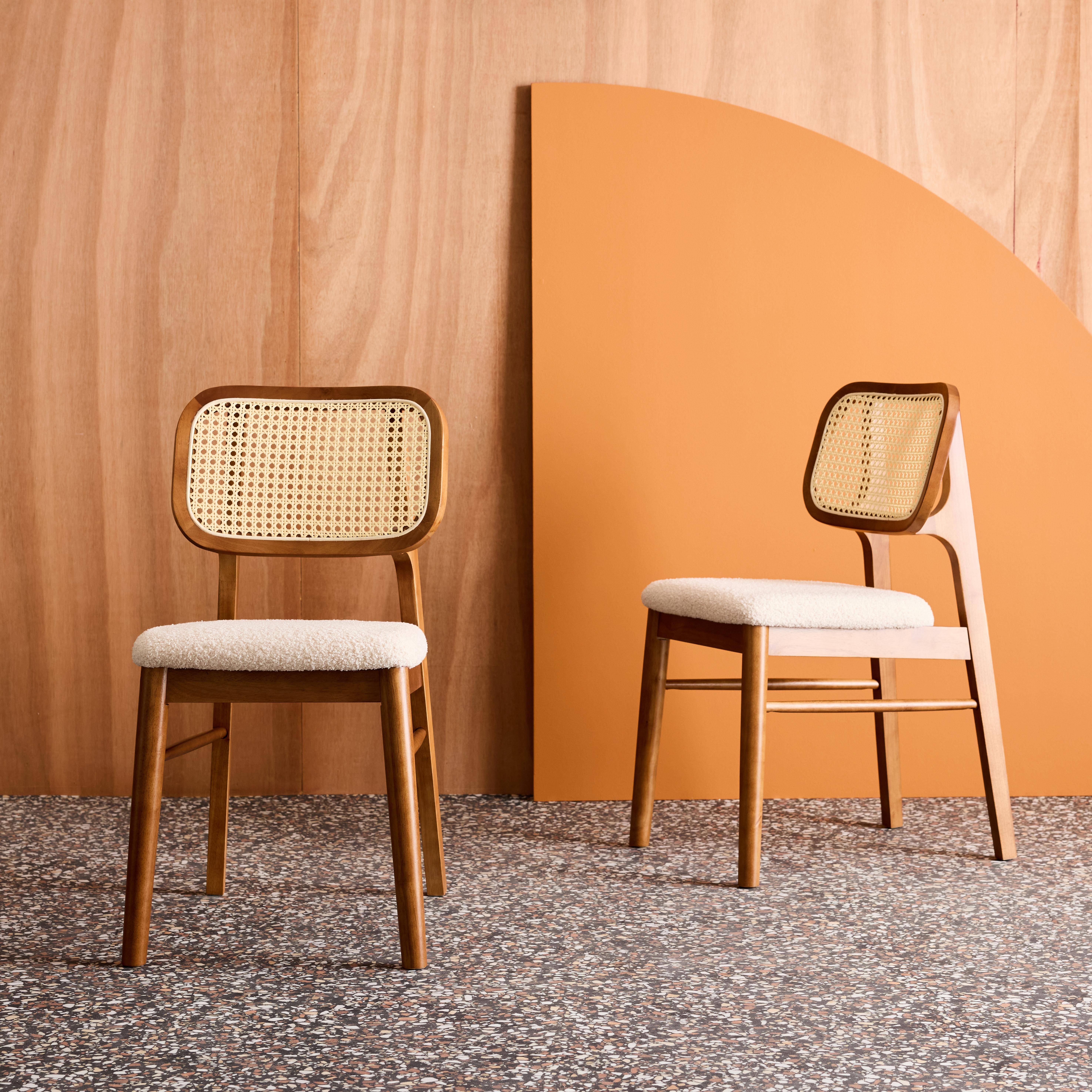 Silla vintage de madera de hévea y borreguito, set de 2, Mani, Nogal, 43x55x81 cm Photo1