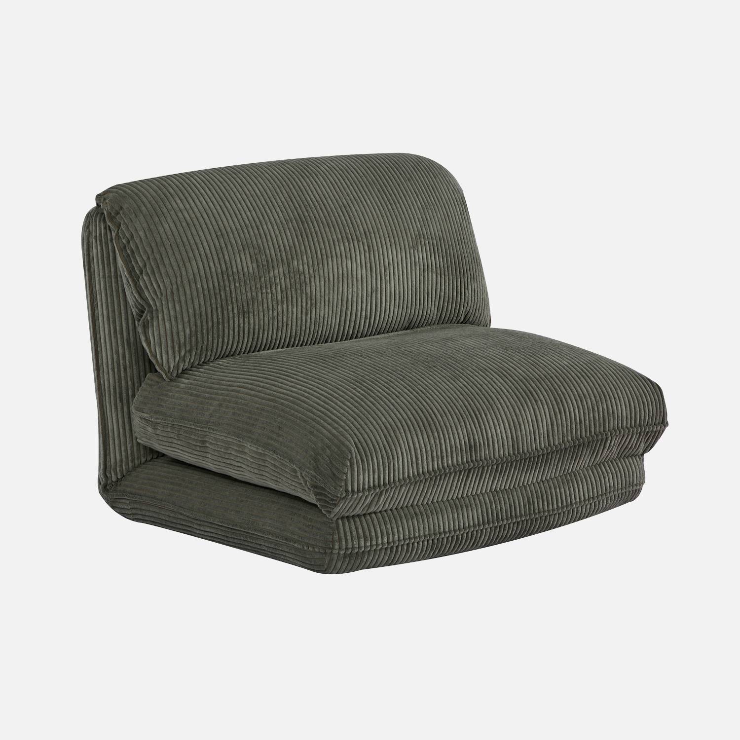 Sillón convertible terciopelo de pana gruesa, 1 plaza, Verde kaki