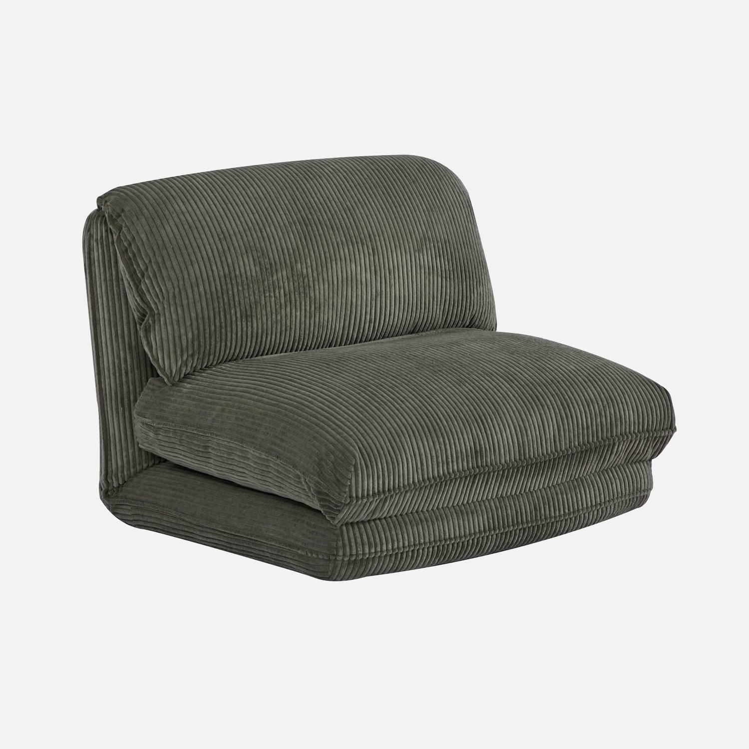 Sessel mit Schlaffunktion und Cordbezug in khaki