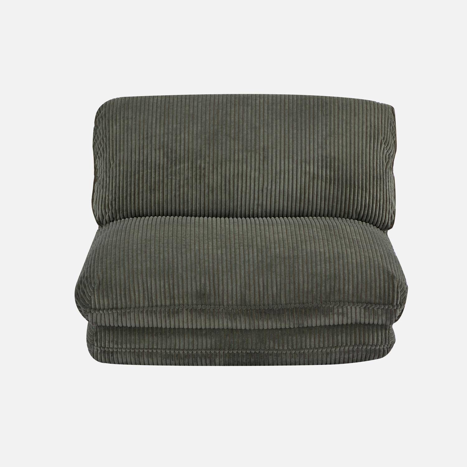Poltrona convertibile velluto a coste grosse coste 1 posto, Cosy, Verde kaki, 209x78x58 cm,sweeek,Photo4