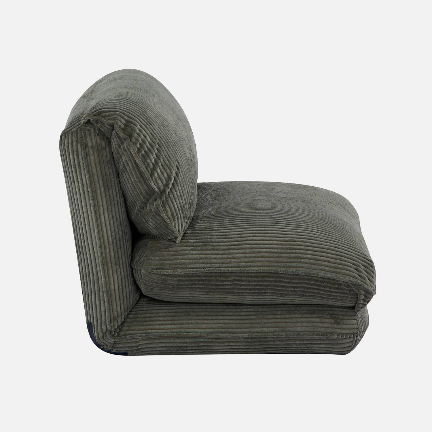 Poltrona convertibile velluto a coste grosse coste 1 posto, Cosy, Verde kaki, 209x78x58 cm,sweeek,Photo5