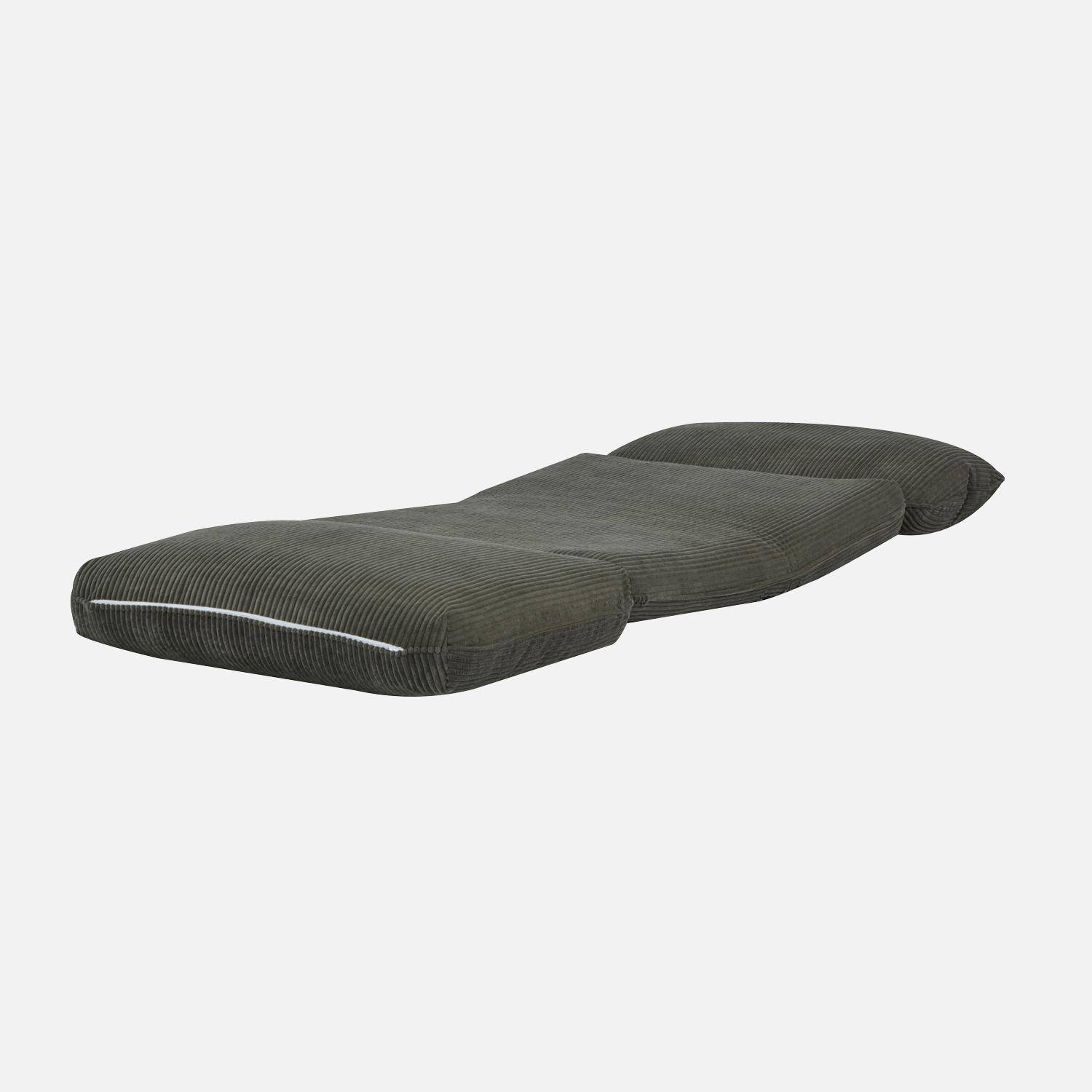 Poltrona cama em veludo canelado grosso Verde caqui - 209x78x58 cm,sweeek,Photo4