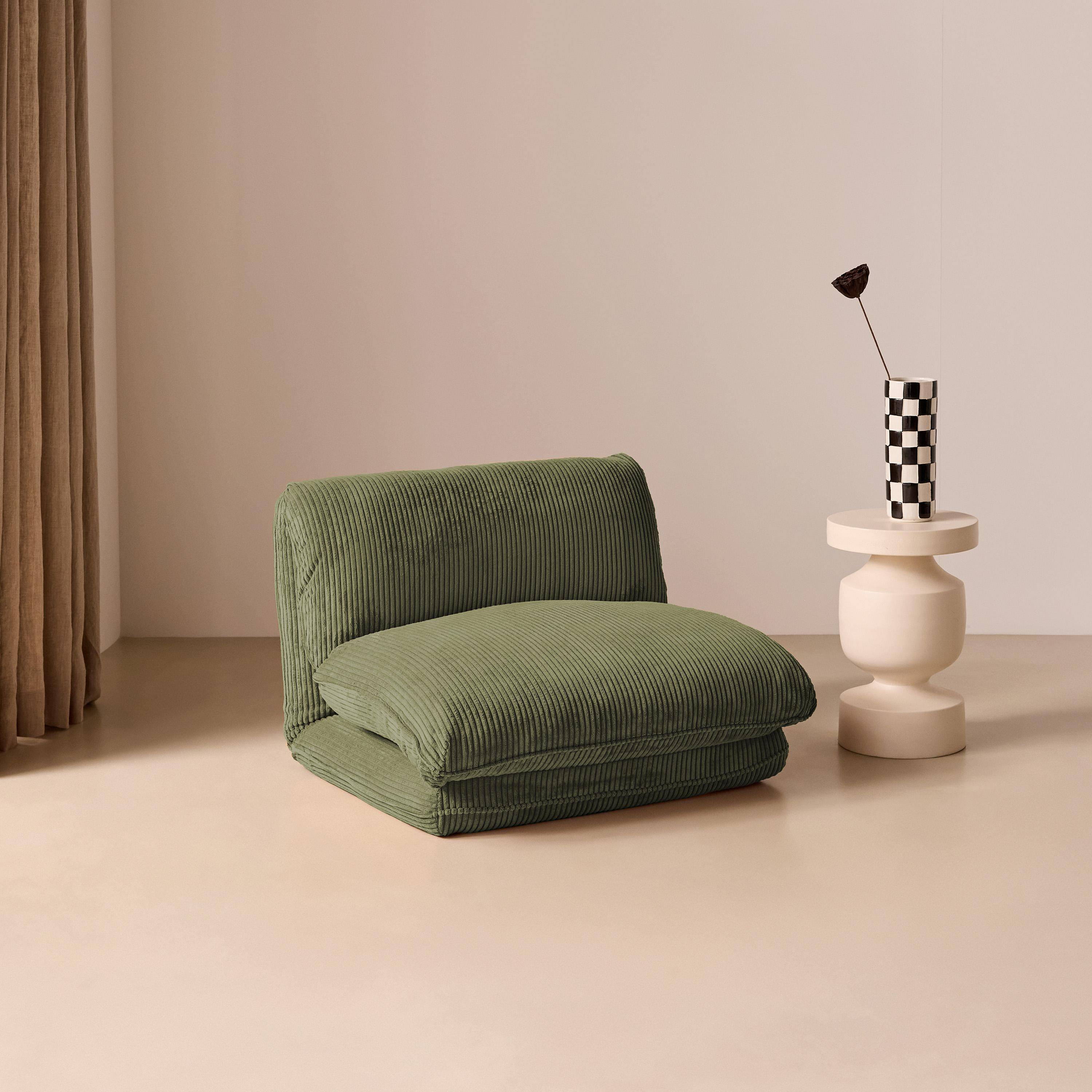 Sillón cama convertible de pana gruesa, Cosy, Verde kaki, 209x78x58 cm Photo1