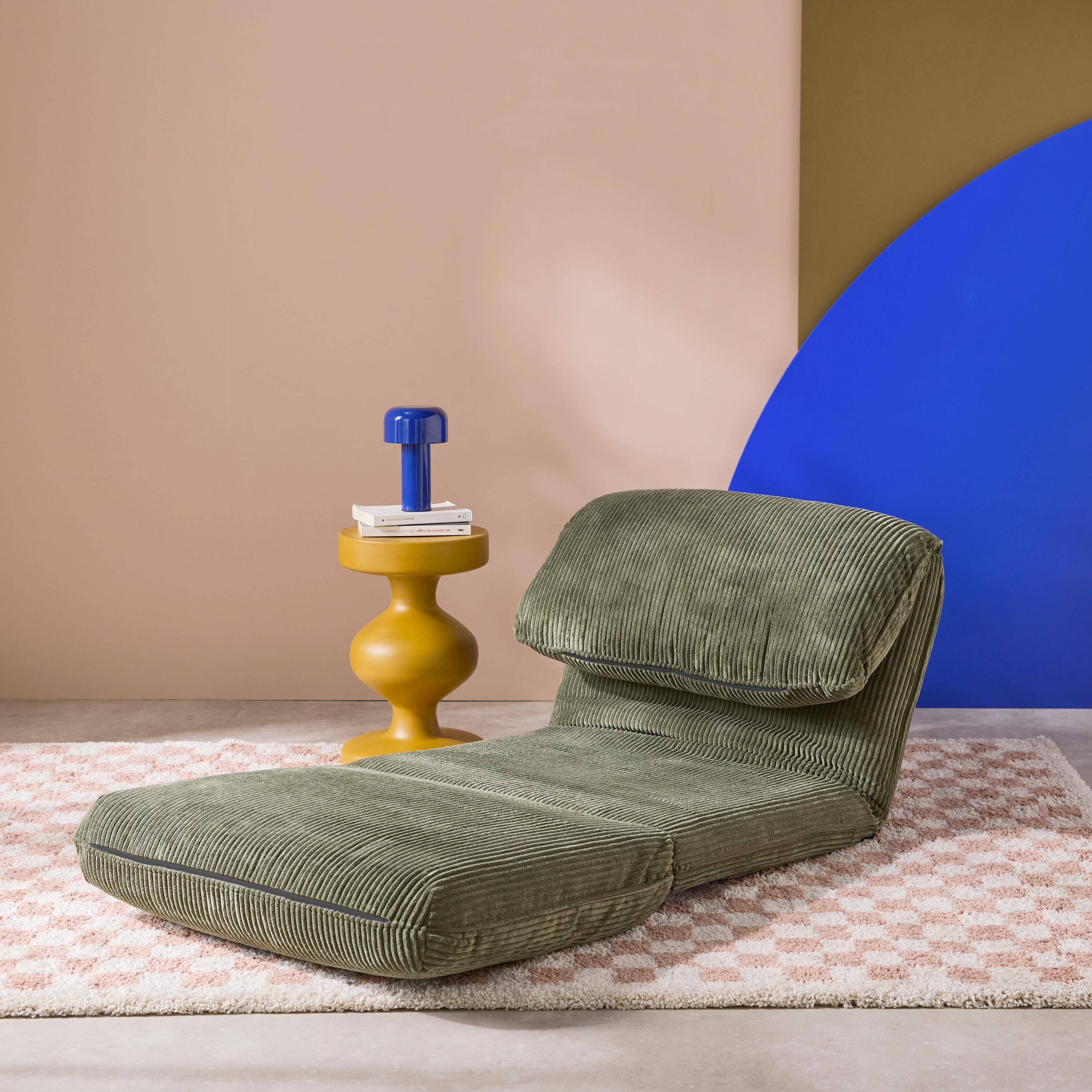 Poltrona convertibile velluto a coste grosse coste 1 posto, Cosy, Verde kaki, 209x78x58 cm,sweeek,Photo2
