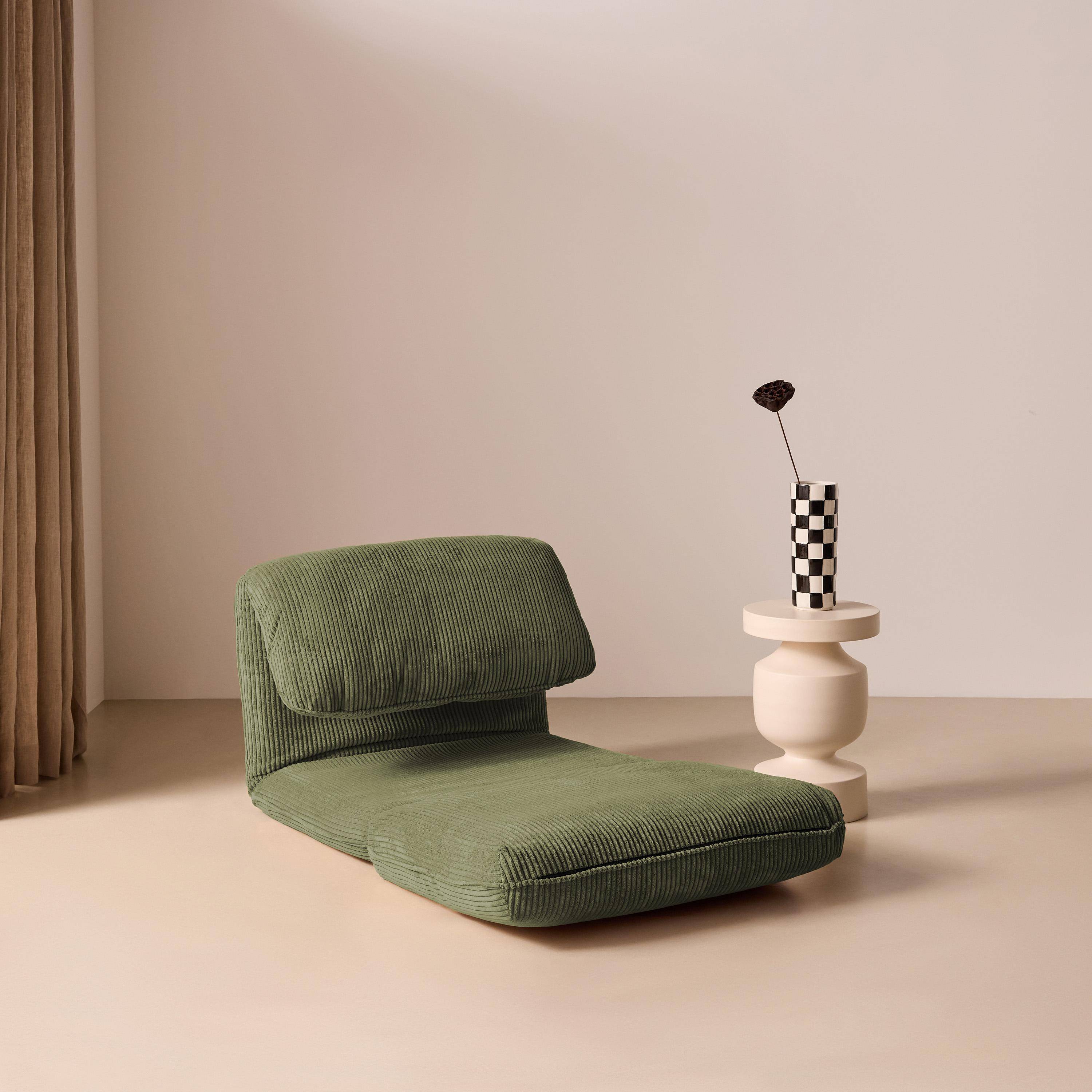 Sillón cama convertible de pana gruesa, Cosy, Verde kaki, 209x78x58 cm,sweeek,Photo2