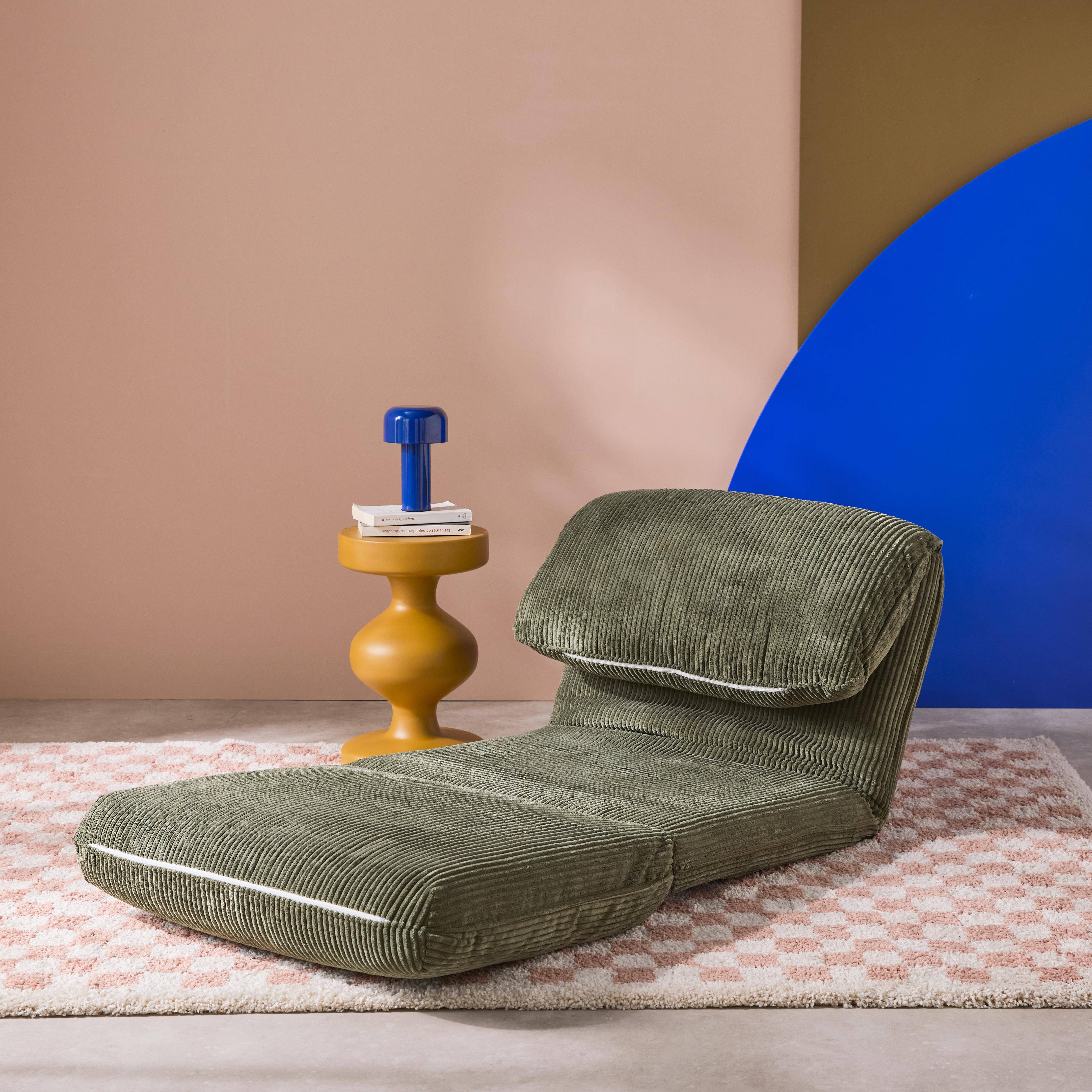 Sillón convertible terciopelo de pana gruesa, 1 plaza, Cosy, Verde kaki, 209x78x58 cm Photo2
