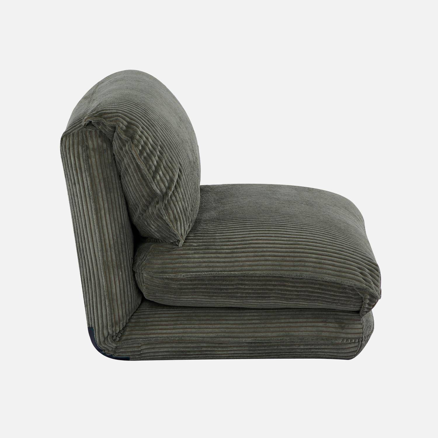 Poltrona convertibile velluto a coste grosse coste 1 posto, Cosy, Verde kaki, 209x78x58 cm Photo3