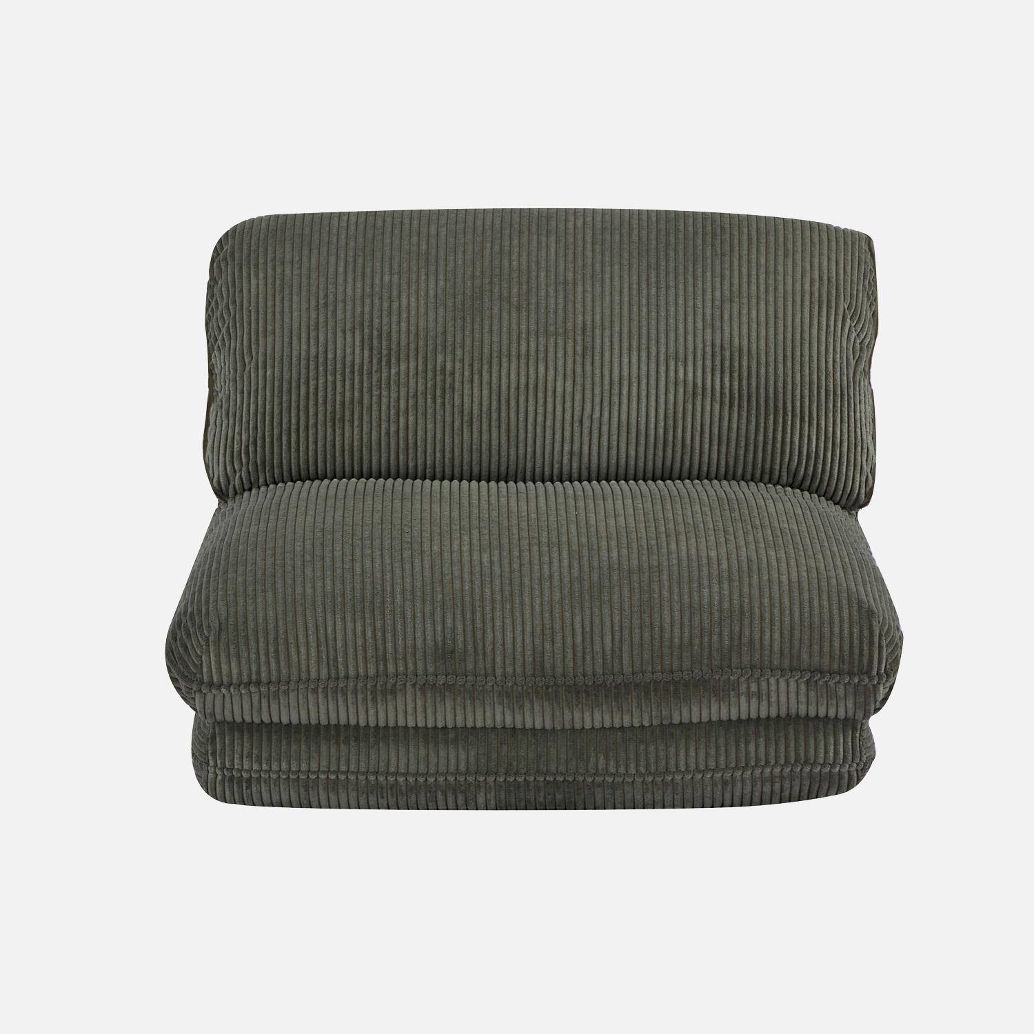 Poltrona convertibile velluto a coste grosse coste 1 posto, Cosy, Verde kaki, 209x78x58 cm Photo2
