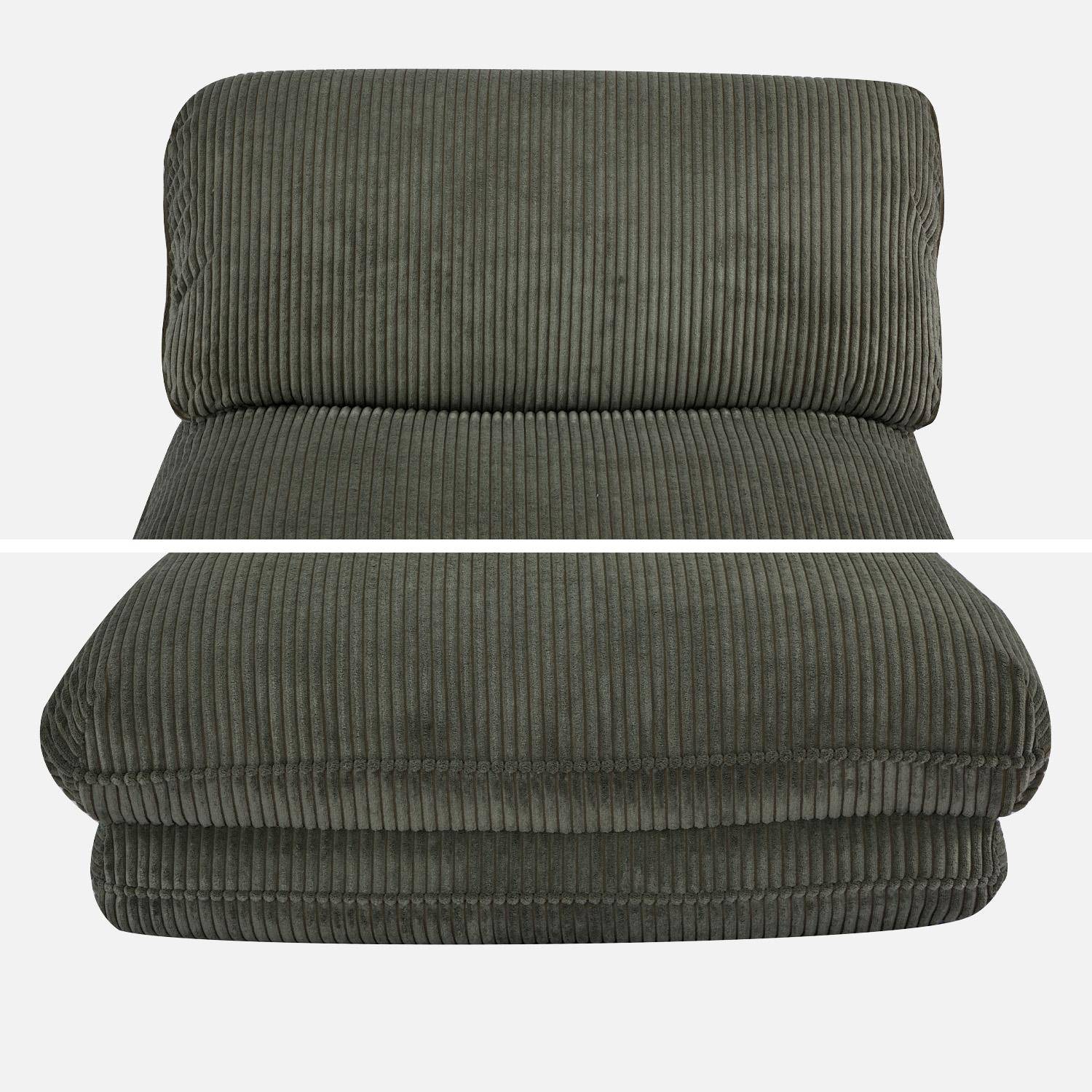Poltrona convertibile velluto a coste grosse coste 1 posto, Cosy, Verde kaki, 209x78x58 cm Photo6