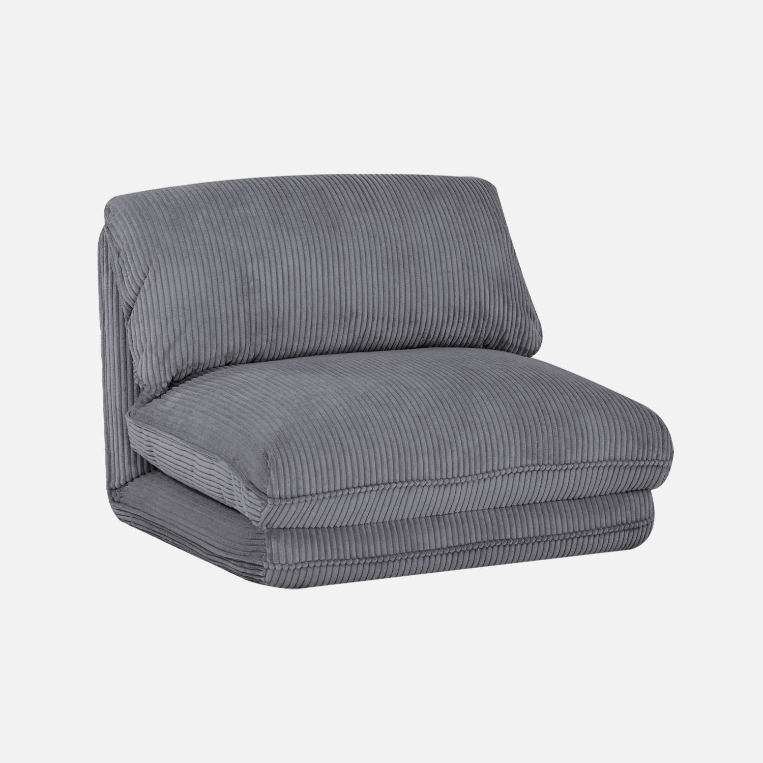Sillón convertible terciopelo de pana gruesa, 1 plaza, Gris