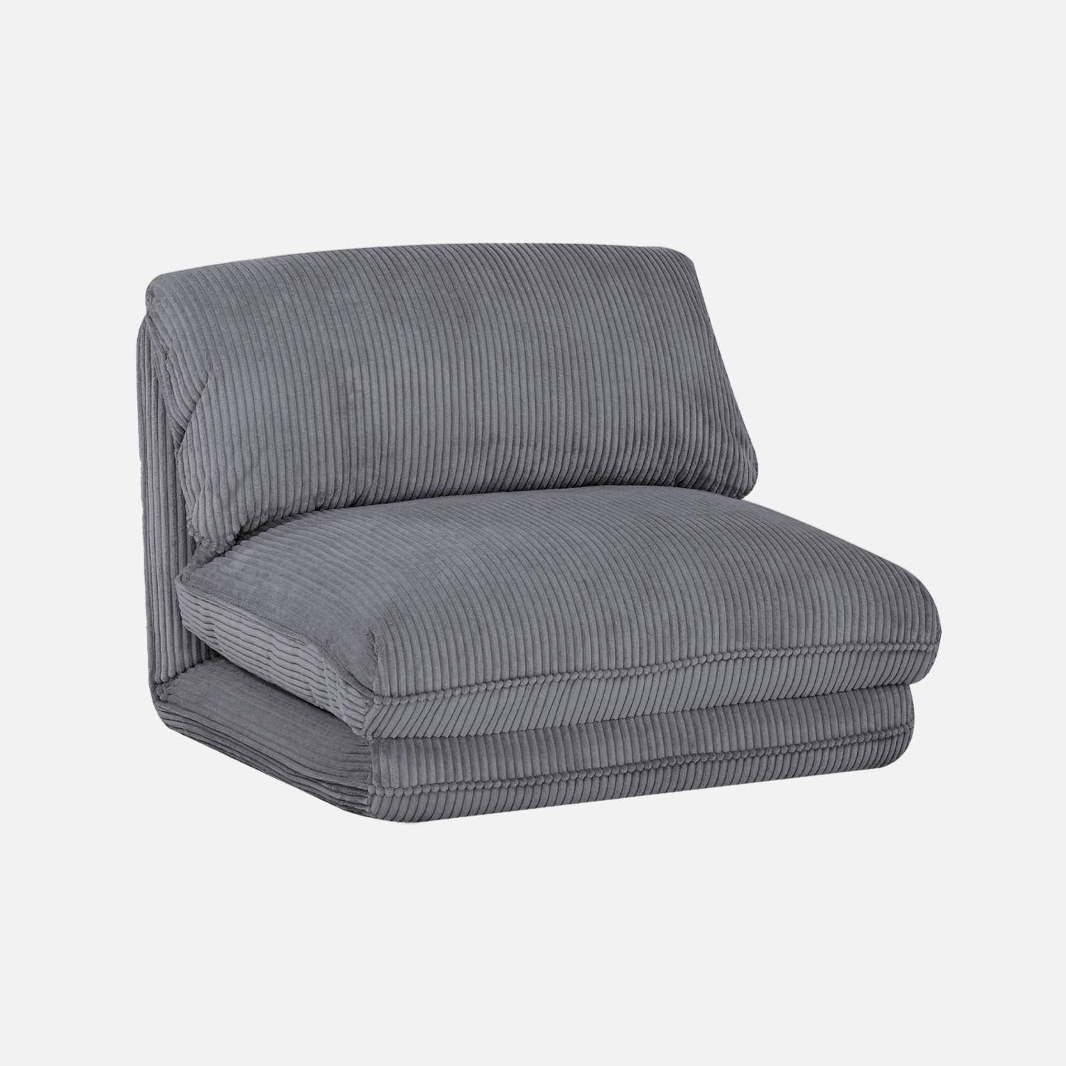 Poltrona convertibile velluto a coste grosse coste 1 posto, Cosy, Grigio, 209x78x58 cm,sweeek,Photo1