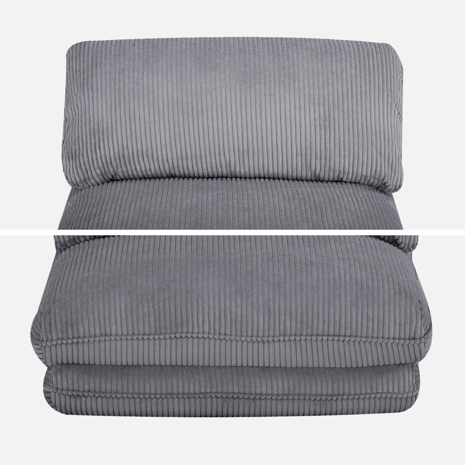Poltrona convertibile velluto a coste grosse coste 1 posto, Cosy, Grigio, 209x78x58 cm Photo6
